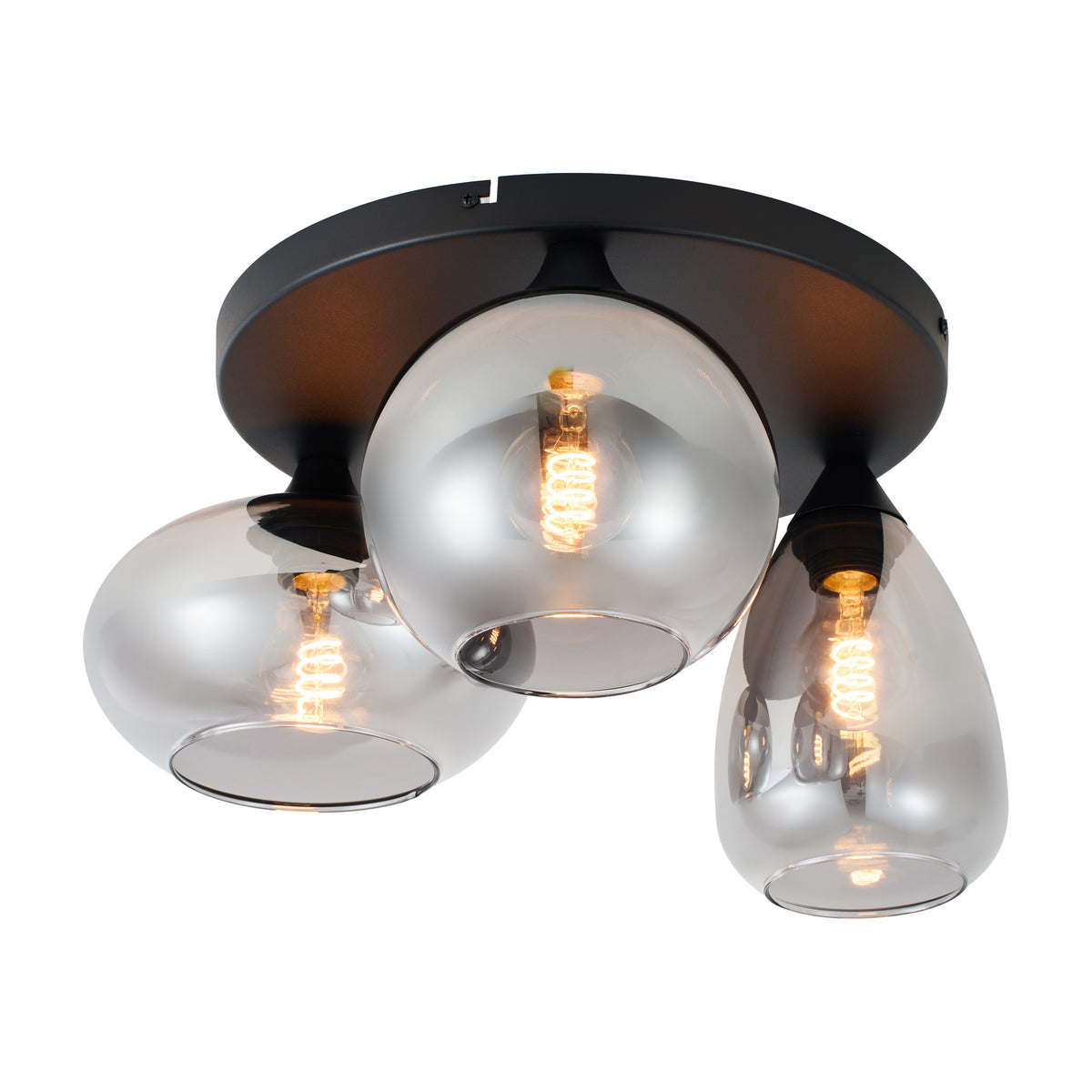 Plafondlamp Smokeglas 3-Lichts – Zwart met E27 Fittingen