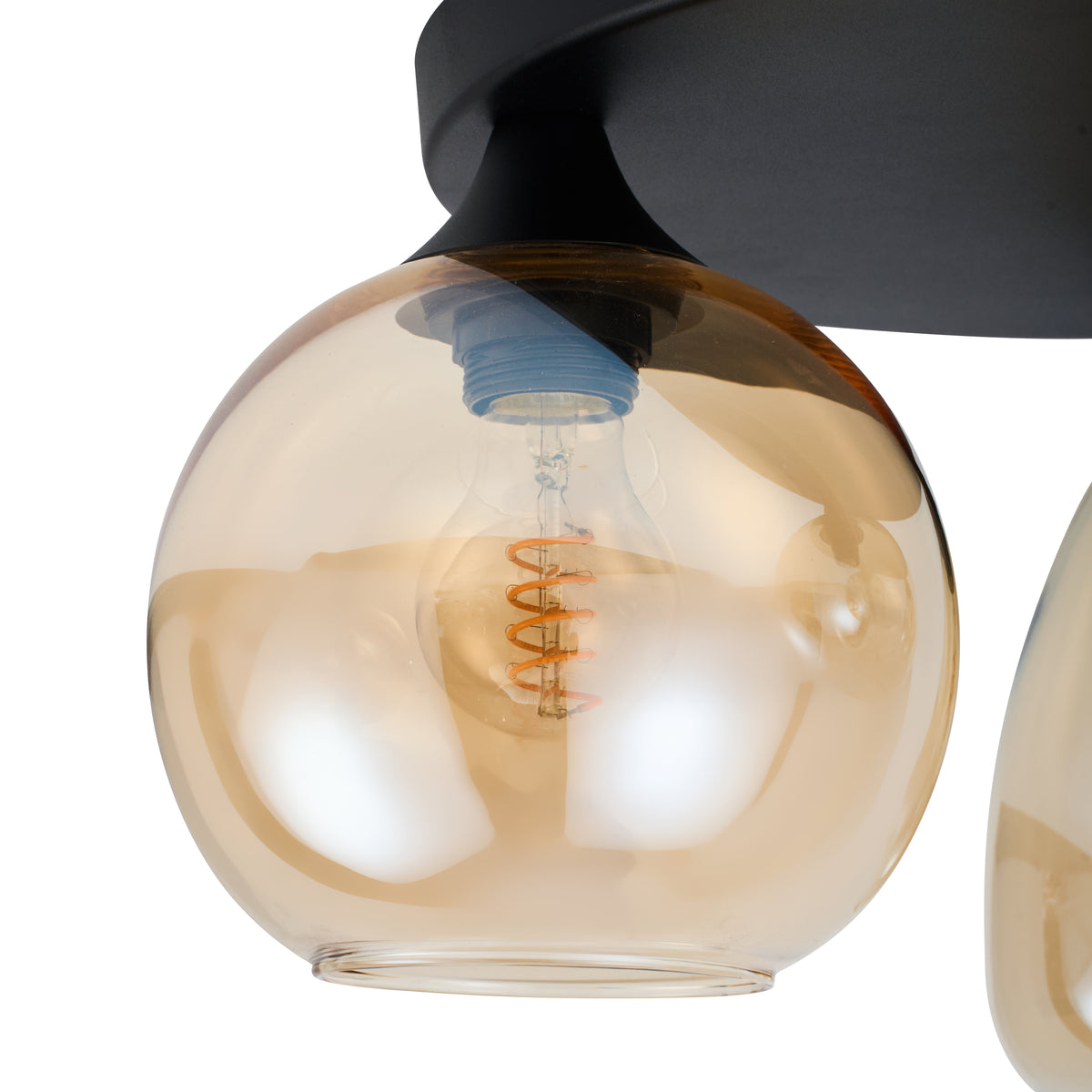 Plafondlamp Amber Glas 3-Lichts – Zwart met E27 Fittingen