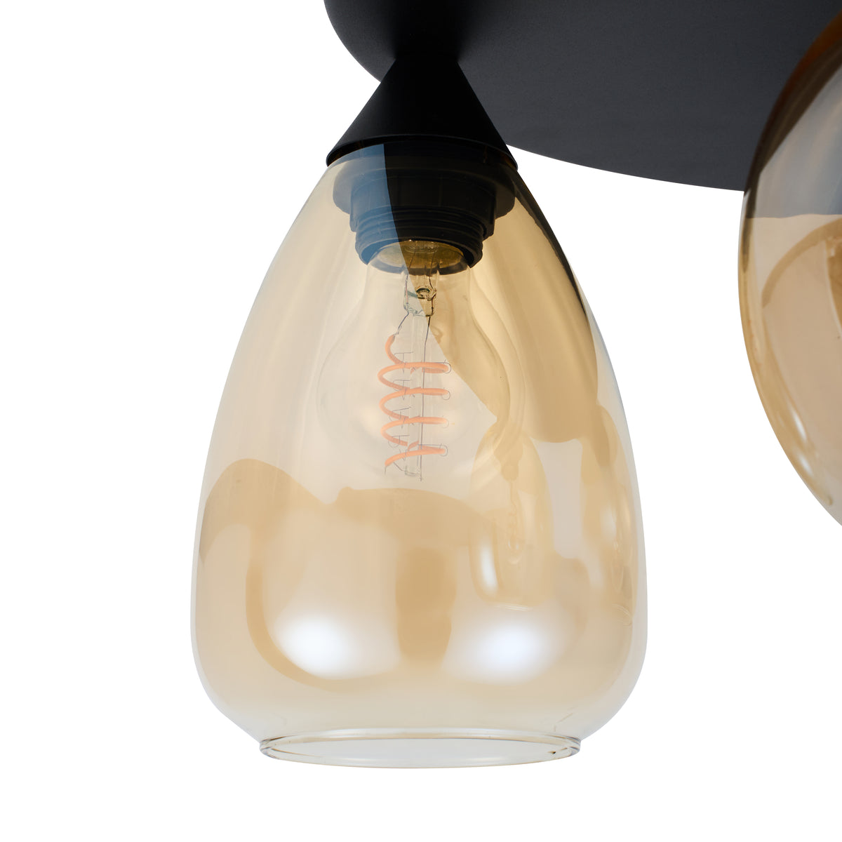 Plafondlamp Amber Glas 3-Lichts – Zwart met E27 Fittingen