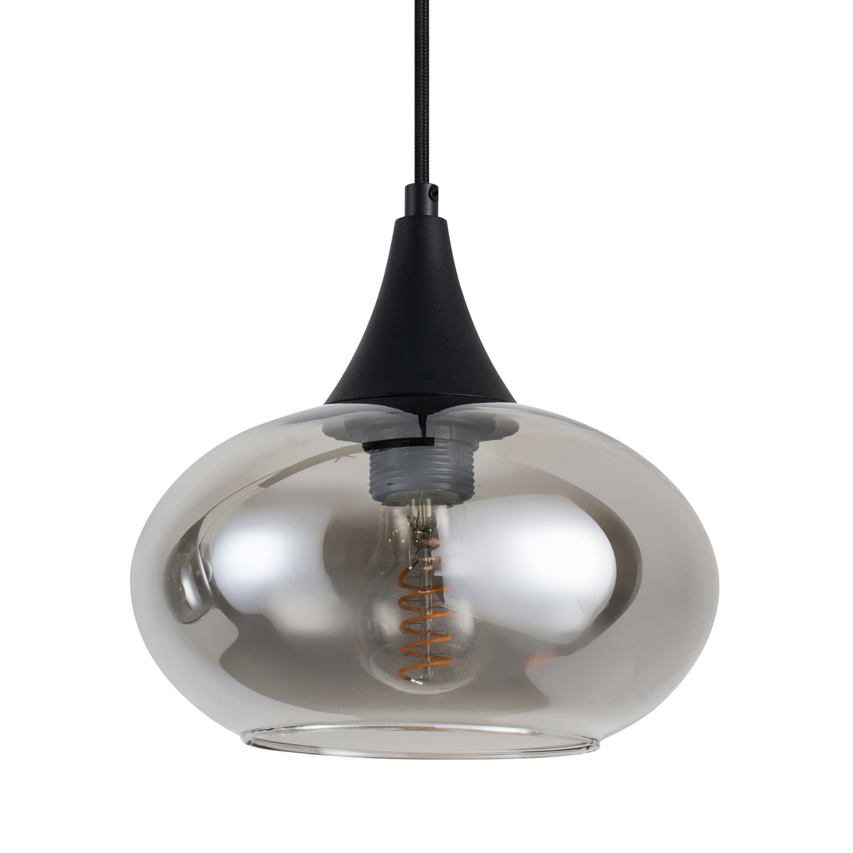 Hanglamp langwerpig Smokeglas 3-Lichts – Zwart met E27 Fittingen