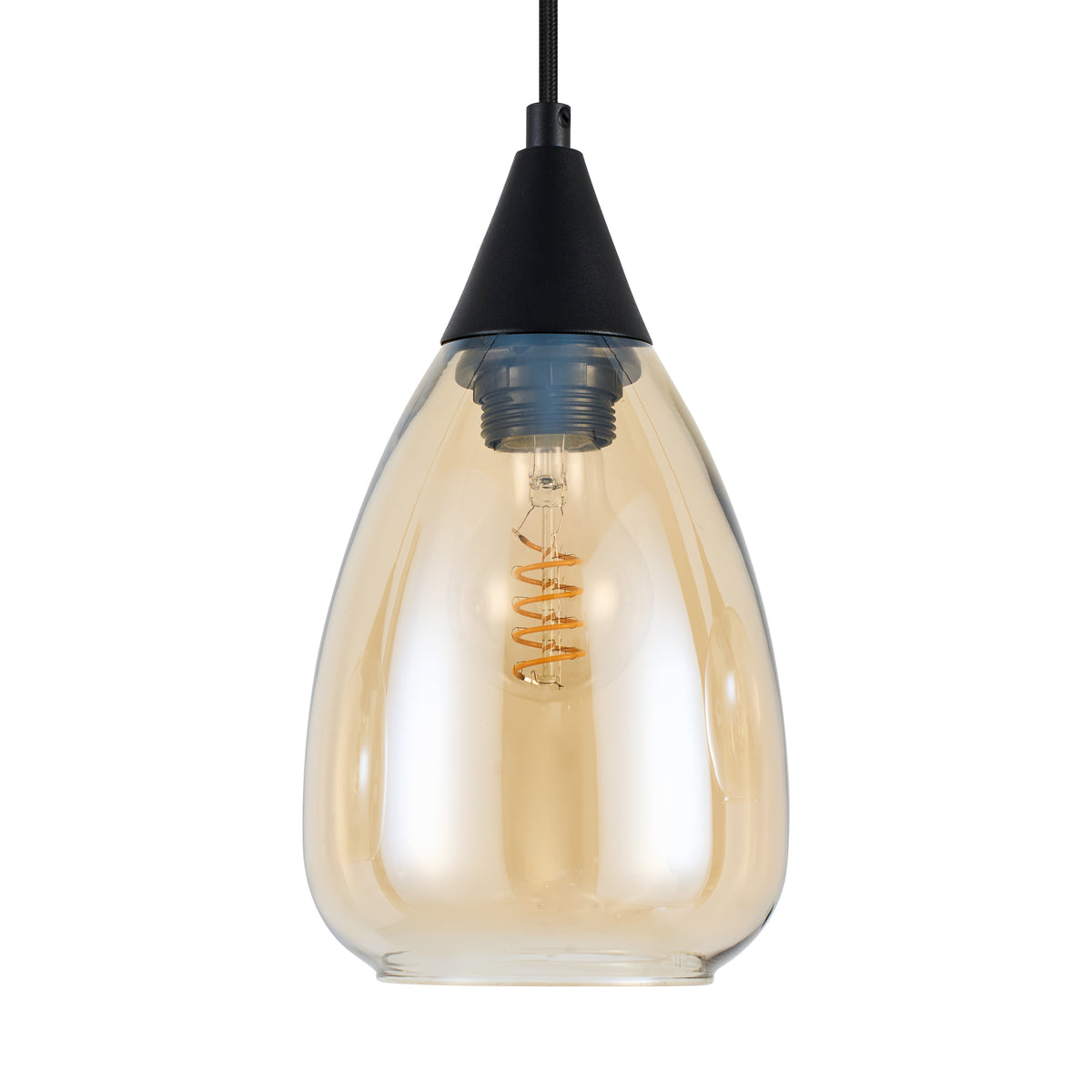 Hanglamp langwerpig Amberglas 3-Lichts – Zwart met E27 Fittingen