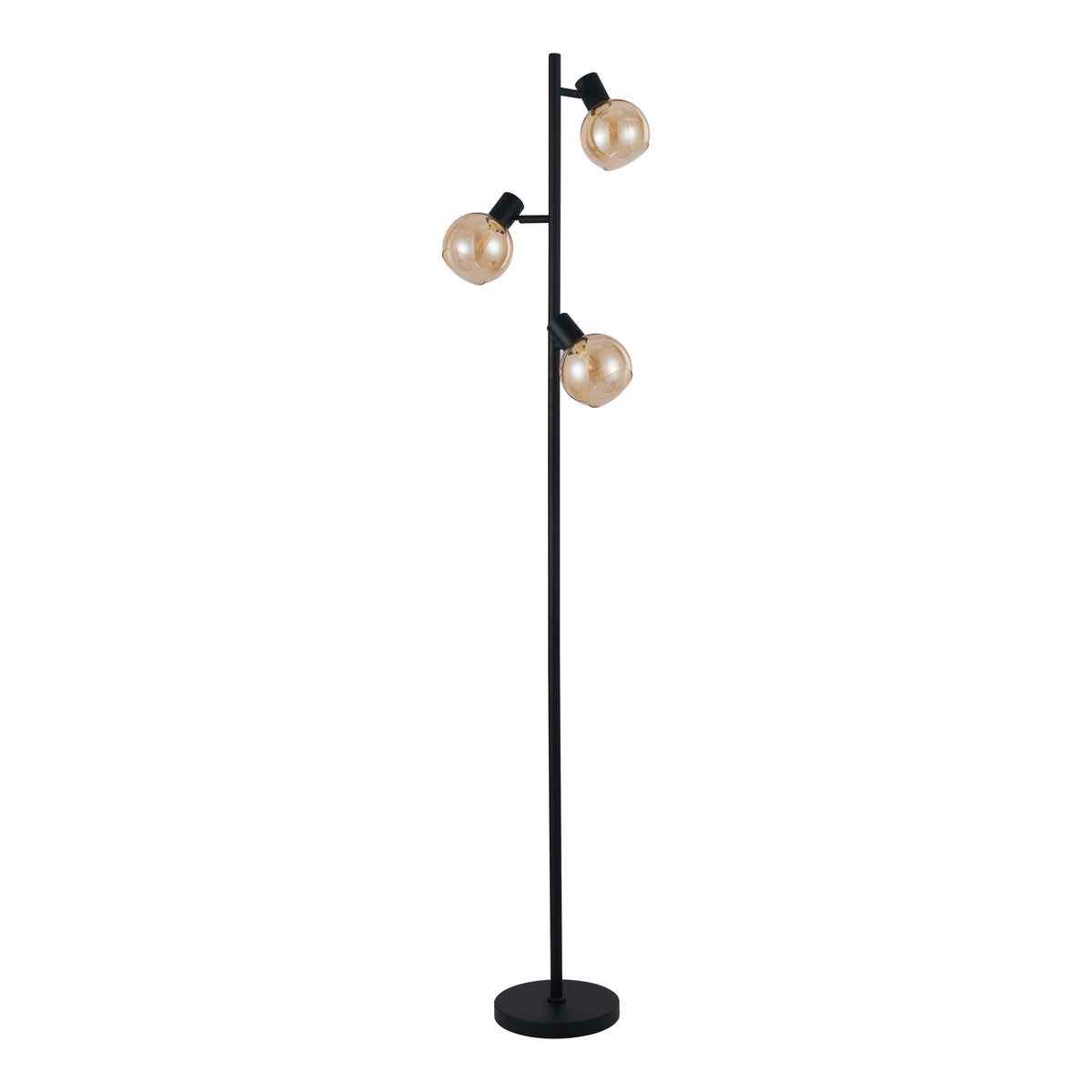Vloerlamp Fleur- Zwart met Amber glas- 3 lichts