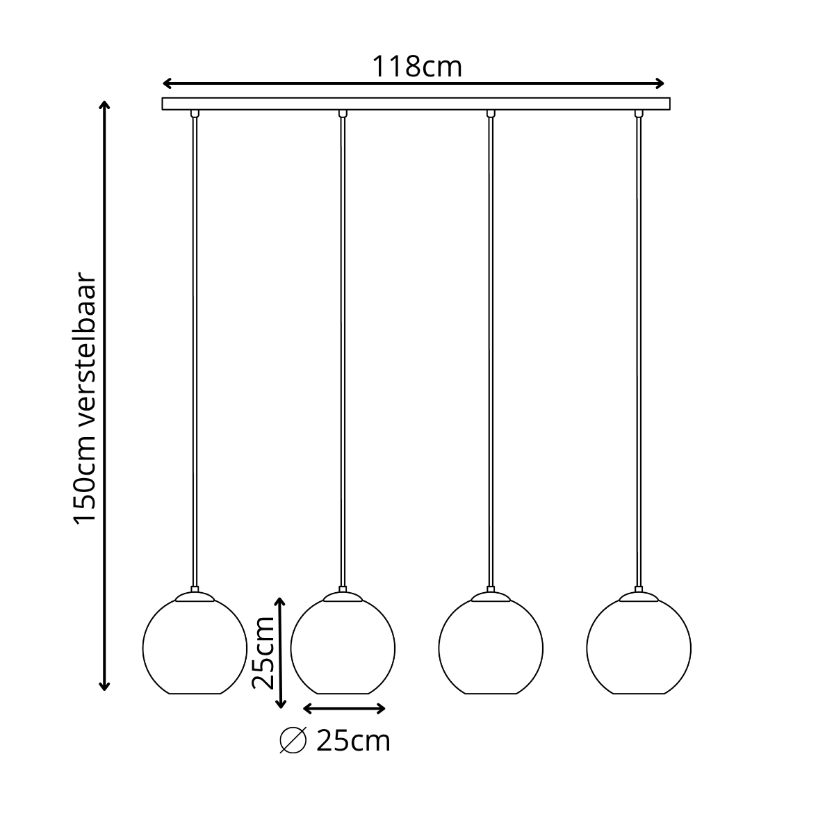 Hanglamp Zwart met Smoke Glas – 4-Lichts Langwerpig | Xavi