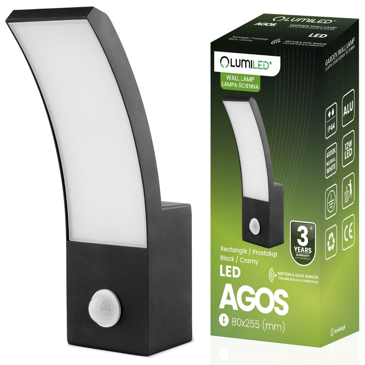 LED Buitenwandlamp met Bewegingssensor – 12W Gevellamp, 4000K Daglichtkleur
