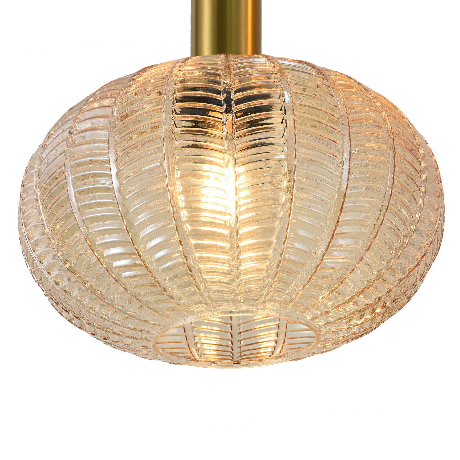 Hanglamp Zwart met Messing en Amber Glas – 3-Lichts - Liva