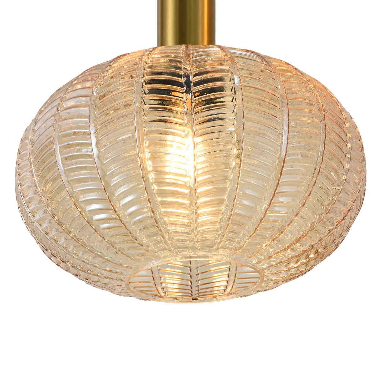 Hanglamp Zwart met Messing en Amber Glas – 3-Lichts - Liva