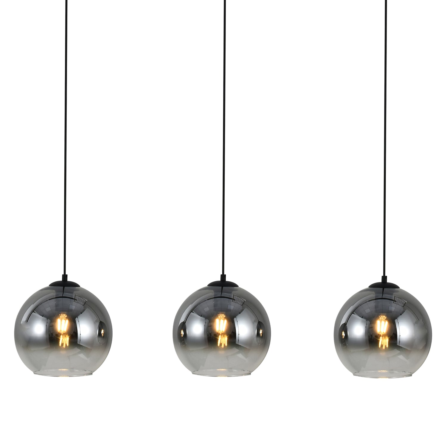 Hanglamp Zwart met Fade Glas – 3-Lichts Langwerpig | Monari