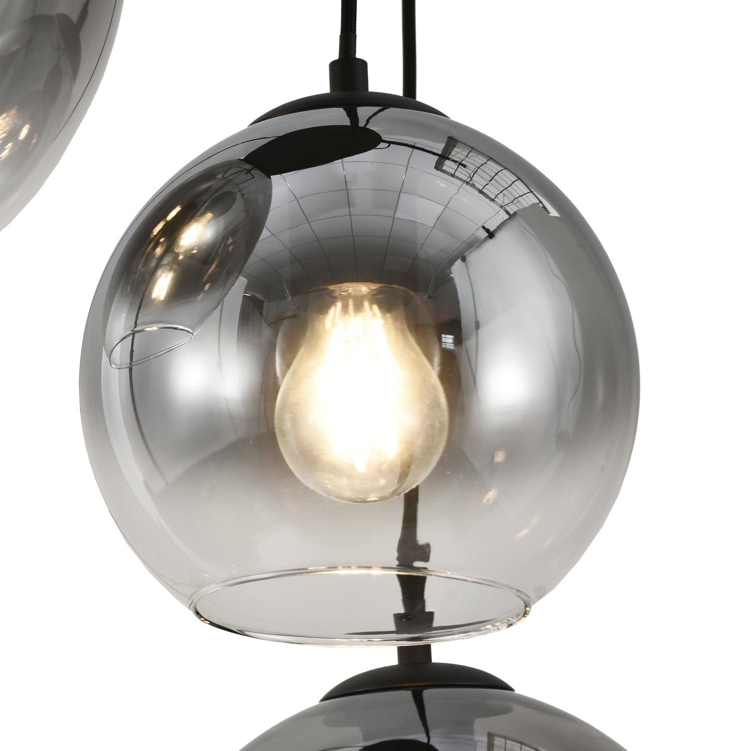 Hanglamp Marie-  Zwart met fade glas - 5 lichtpunten - Rond