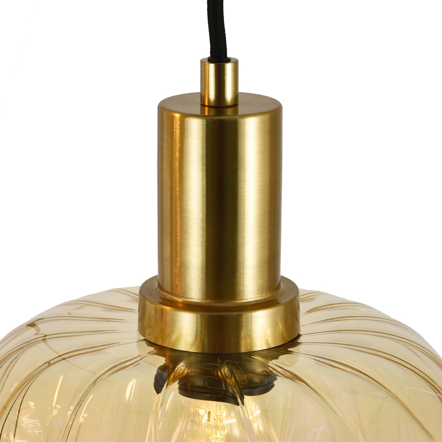 Hanglamp Zwart met Messing en Amber Glas – 3-Lichts - Nox