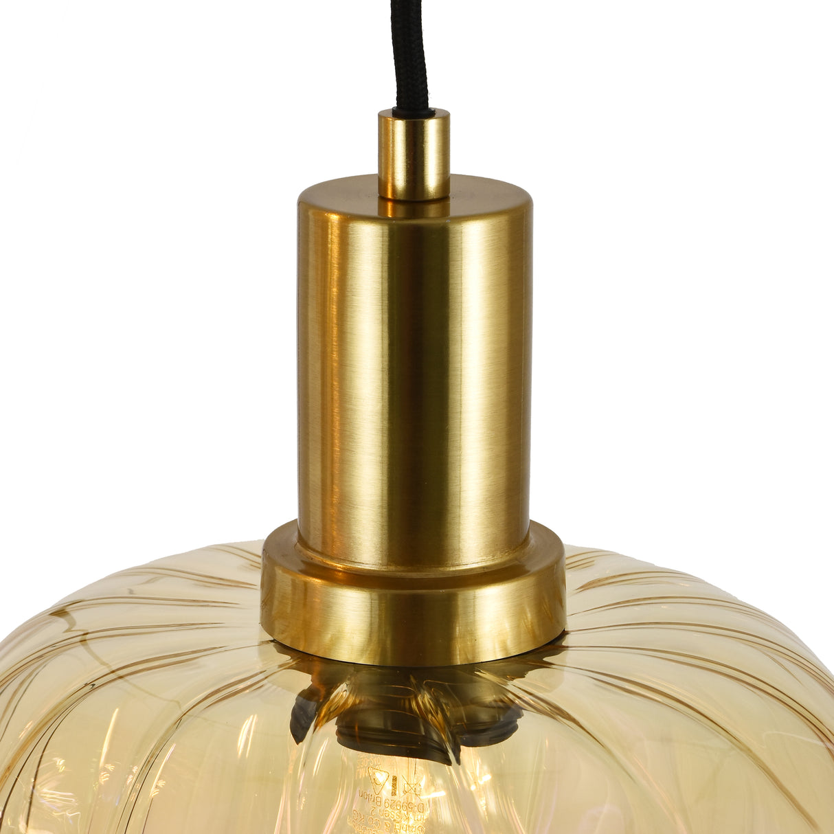 Hanglamp Zwart met Messing en Amber Glas – 3-Lichts - Nox