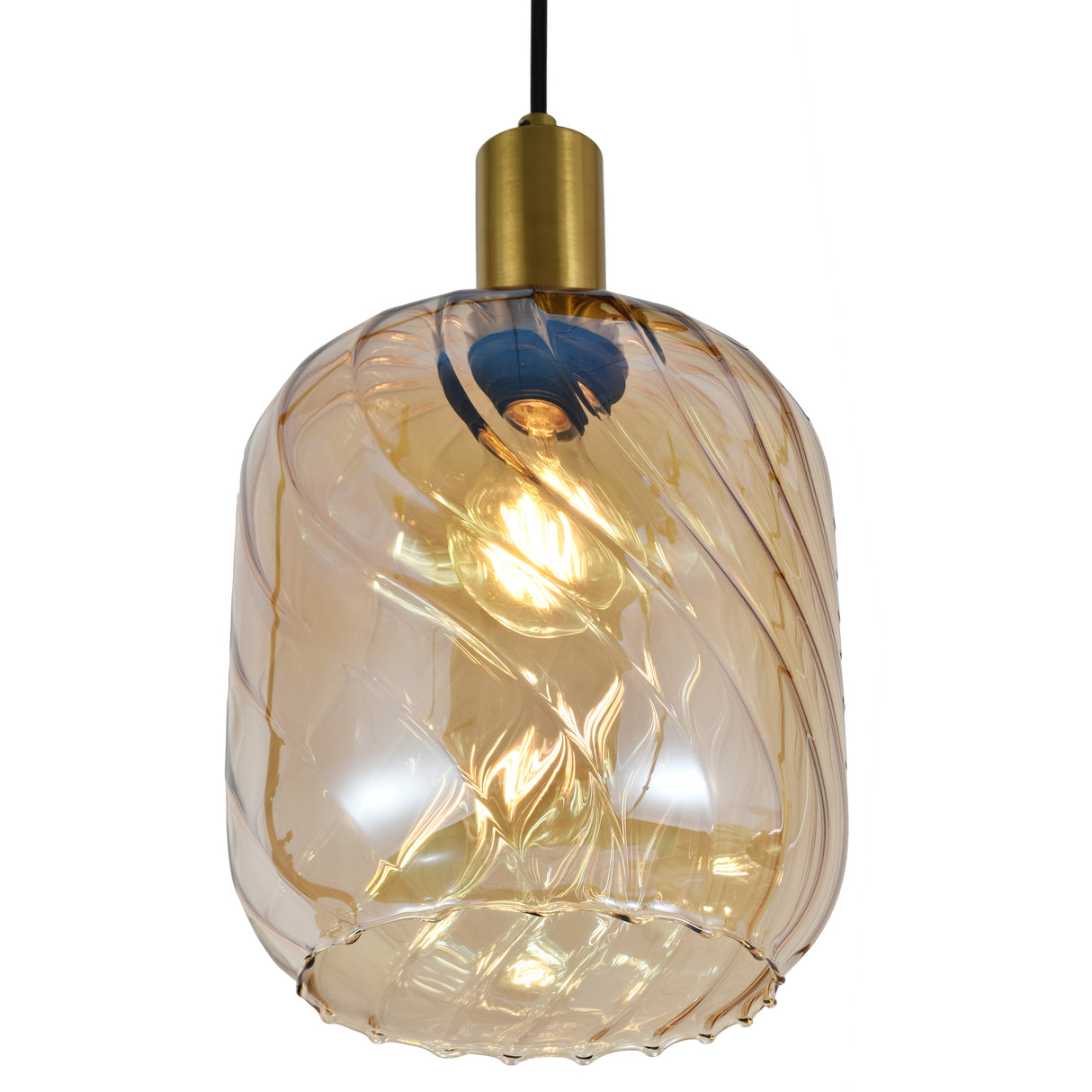 Hanglamp Zwart met Messing en Amber Glas – 3-Lichts - Nox