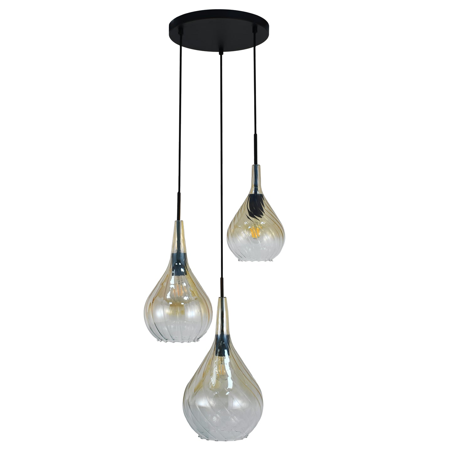 Hanglamp Zwart - Amber Glas – 3-Lichts - Joyce