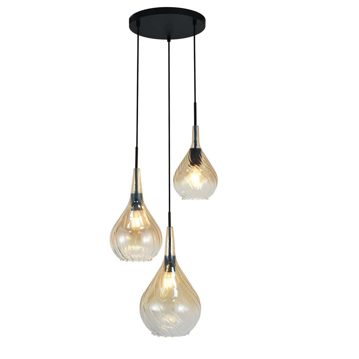 Hanglamp Zwart - Amber Glas – 3-Lichts - Joyce