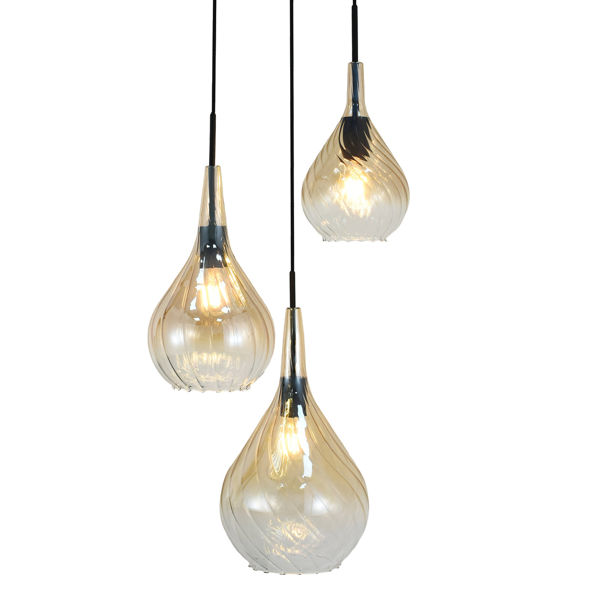 Hanglamp Zwart - Amber Glas – 3-Lichts - Joyce