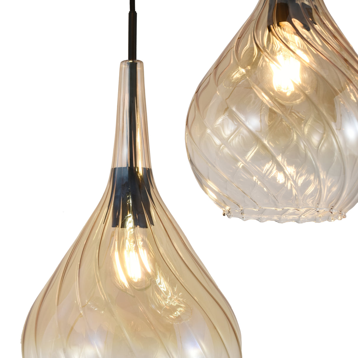 Hanglamp Zwart - Amber Glas – 3-Lichts - Joyce