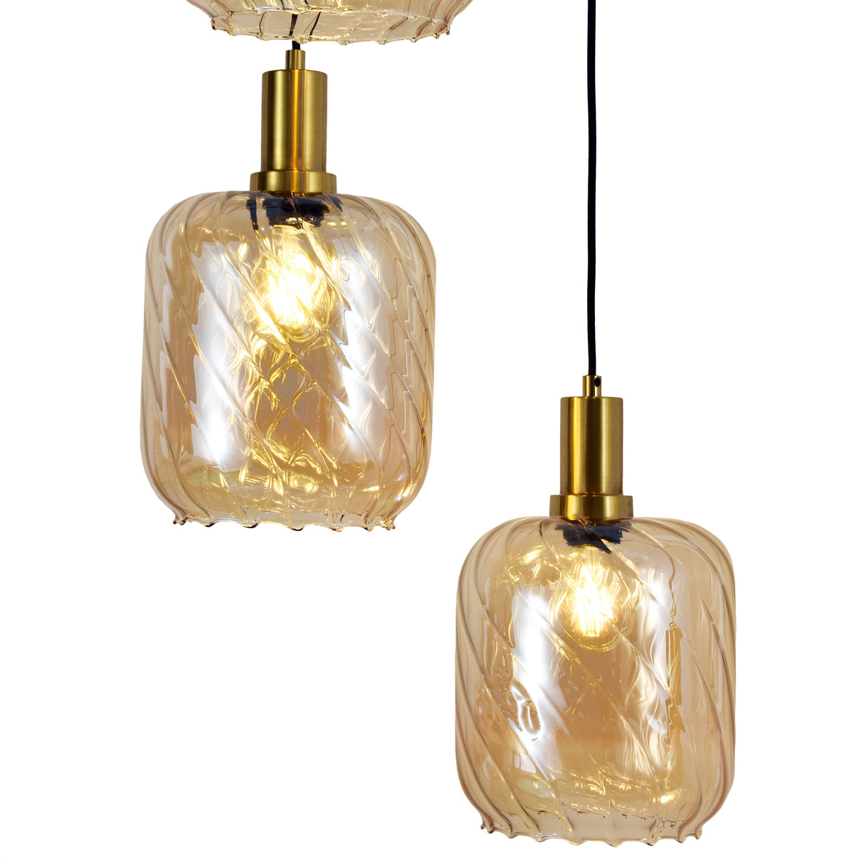 Hanglamp Zwart met Messing en Amber Glas – 5-Lichts - Noah
