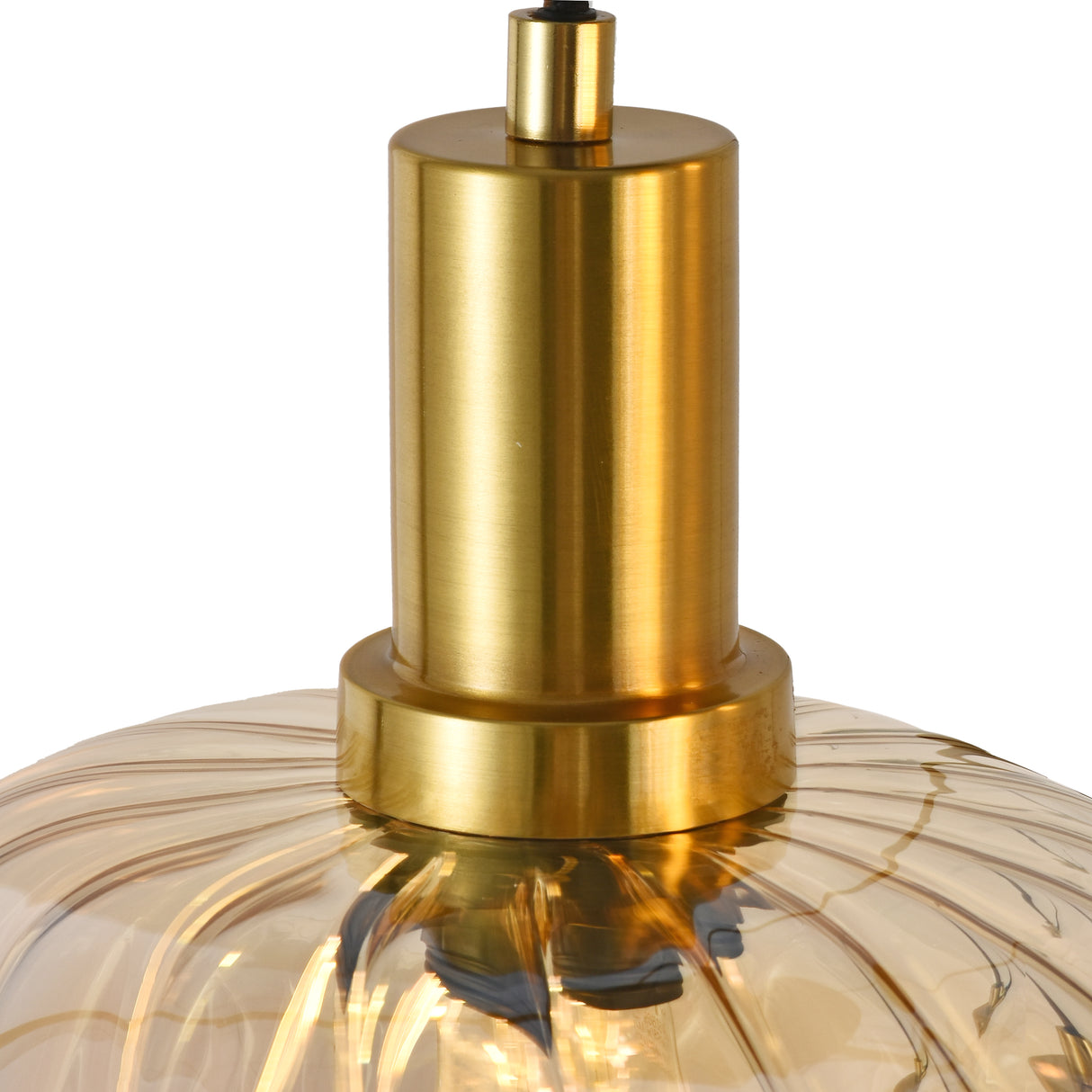 Hanglamp Zwart met Messing en Amber Glas – 5-Lichts - Noah