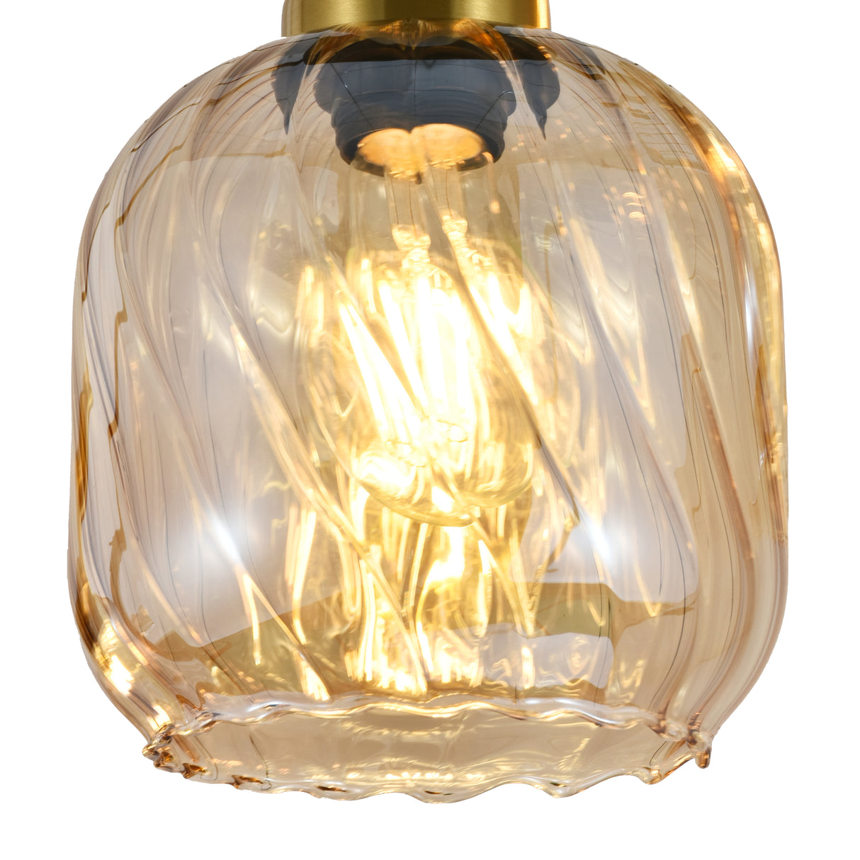 Hanglamp Zwart met Messing en Amber Glas – 5-Lichts - Noah