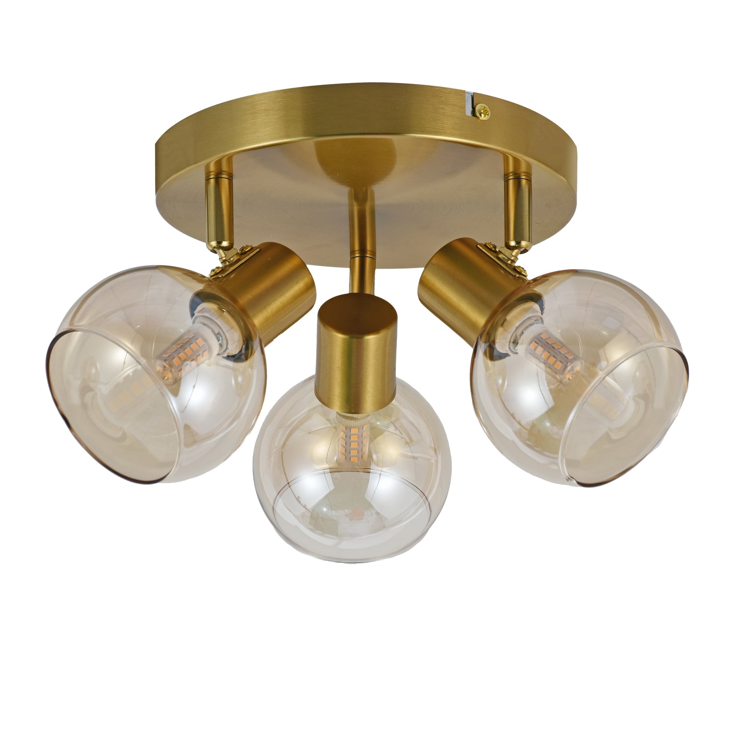 Plafondlamp Goud - 3 Amber Glasbollen - Nora