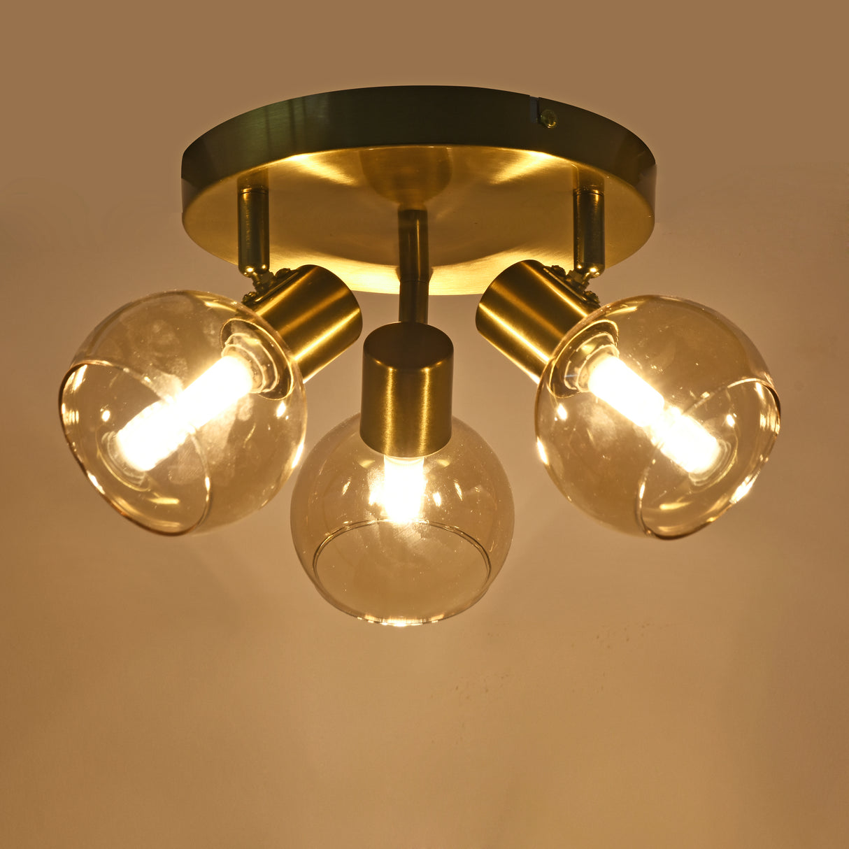 Plafondlamp Goud - 3 Amber Glasbollen - Nora