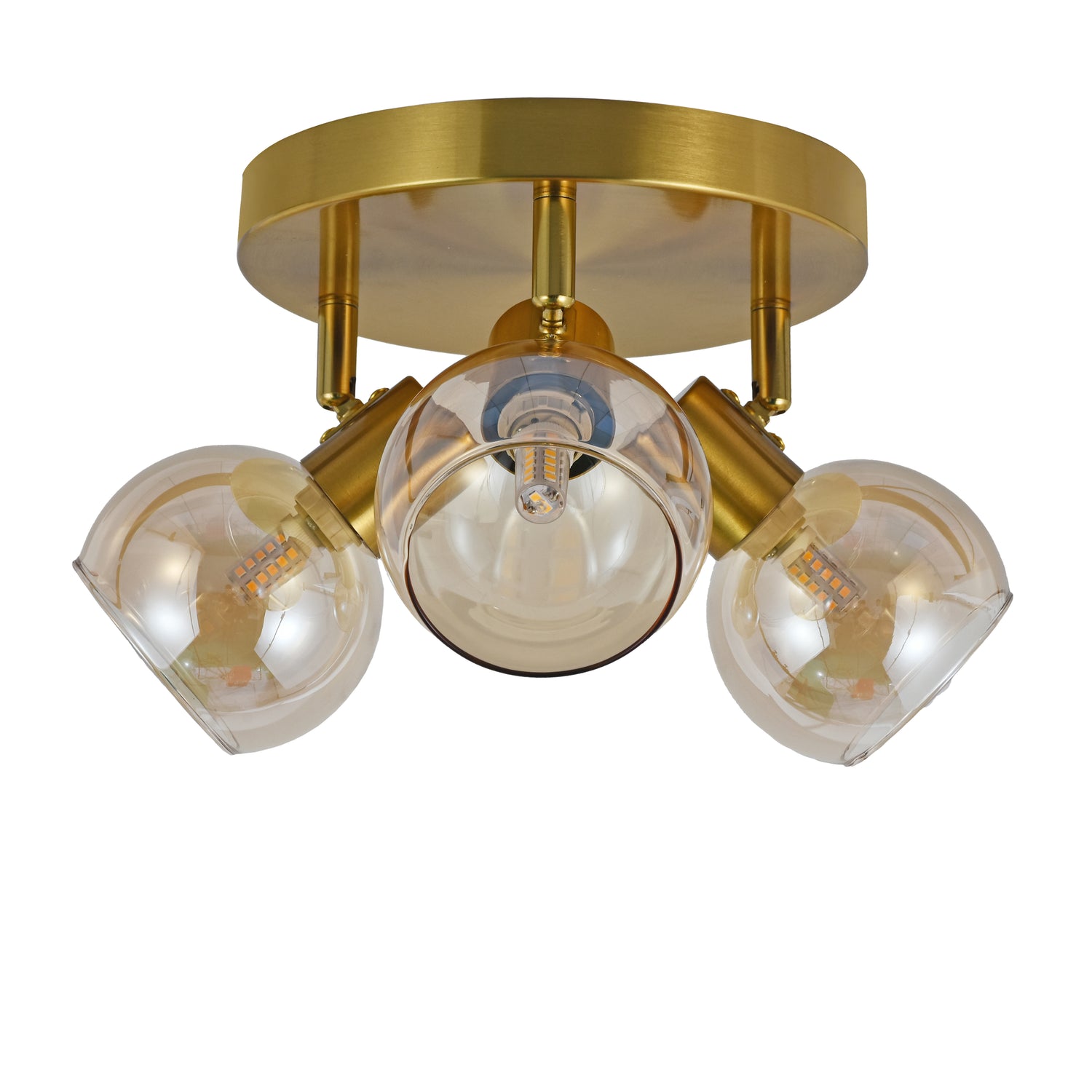 Plafondlamp Goud - 3 Amber Glasbollen - Nora