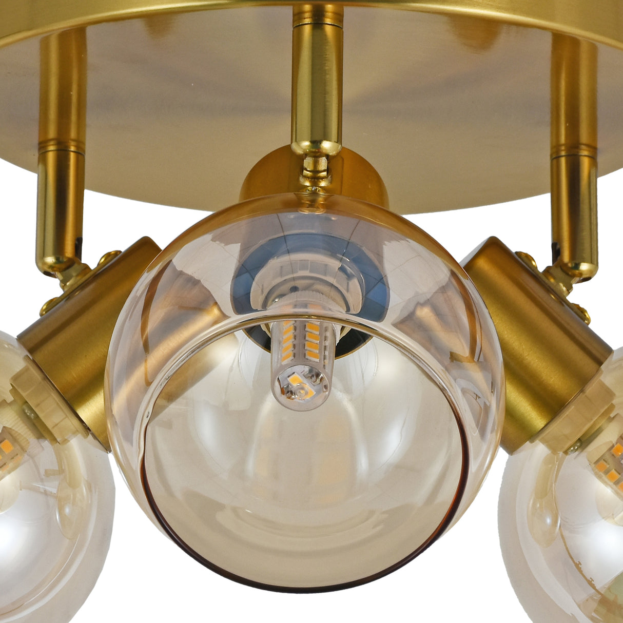 Plafondlamp Goud - 3 Amber Glasbollen - Nora