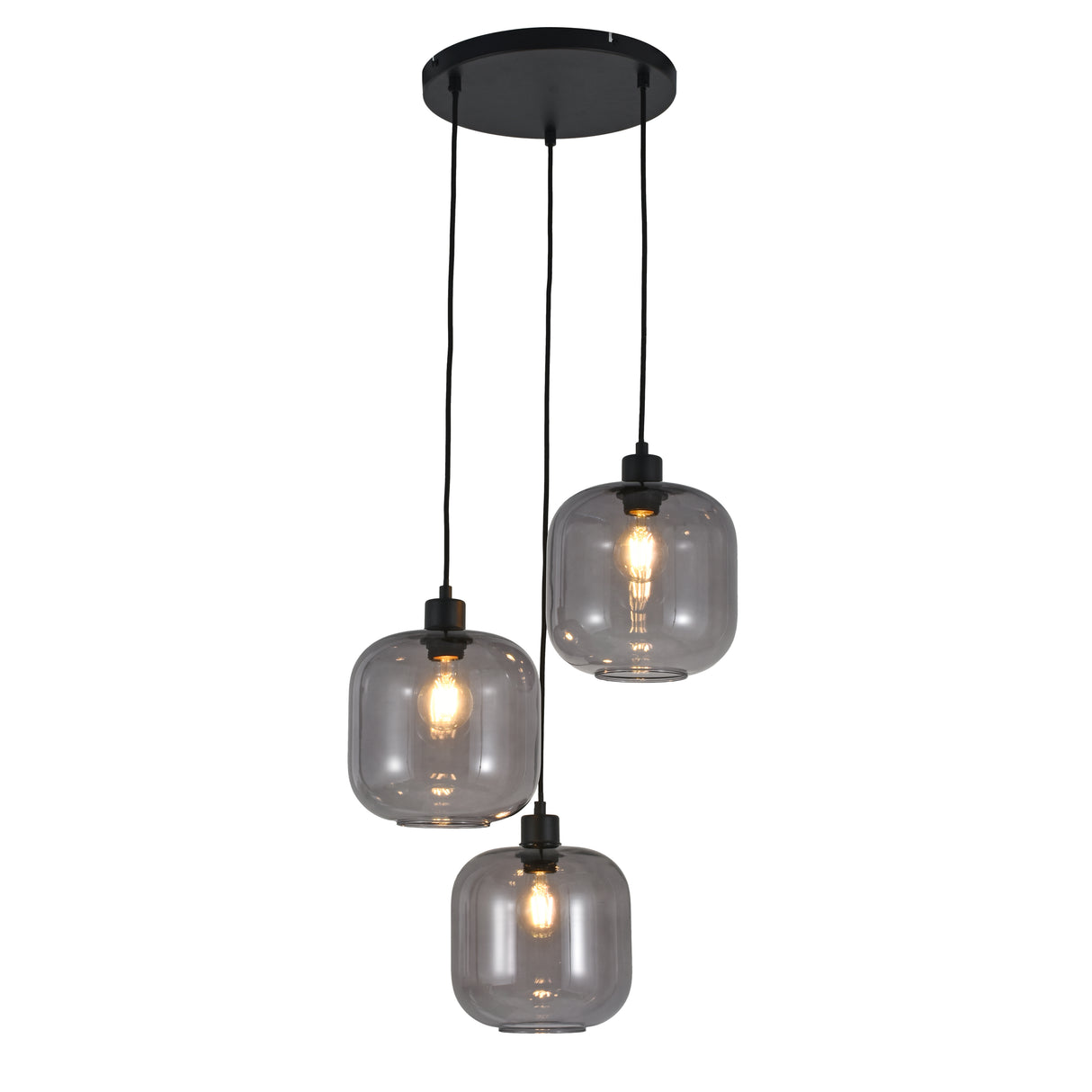 Hanglamp Remco – 3-Lichts - Smoke Glasbollen