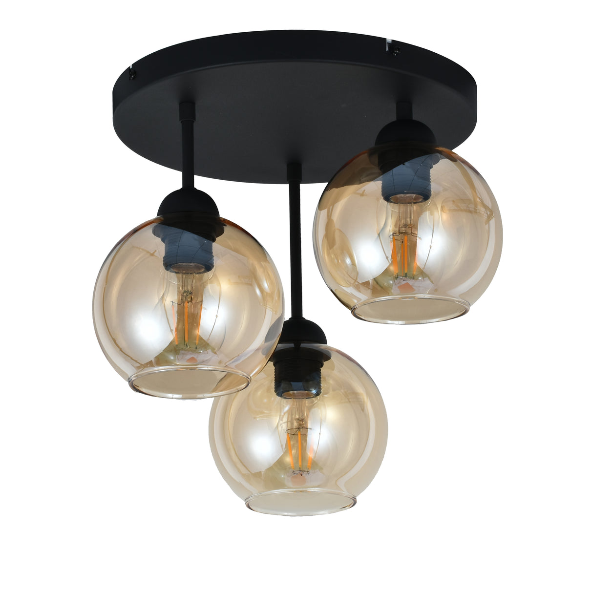 Plafondlamp Industrieel 3-Lamps Amber Bol Woonkamer, Slaapkamer