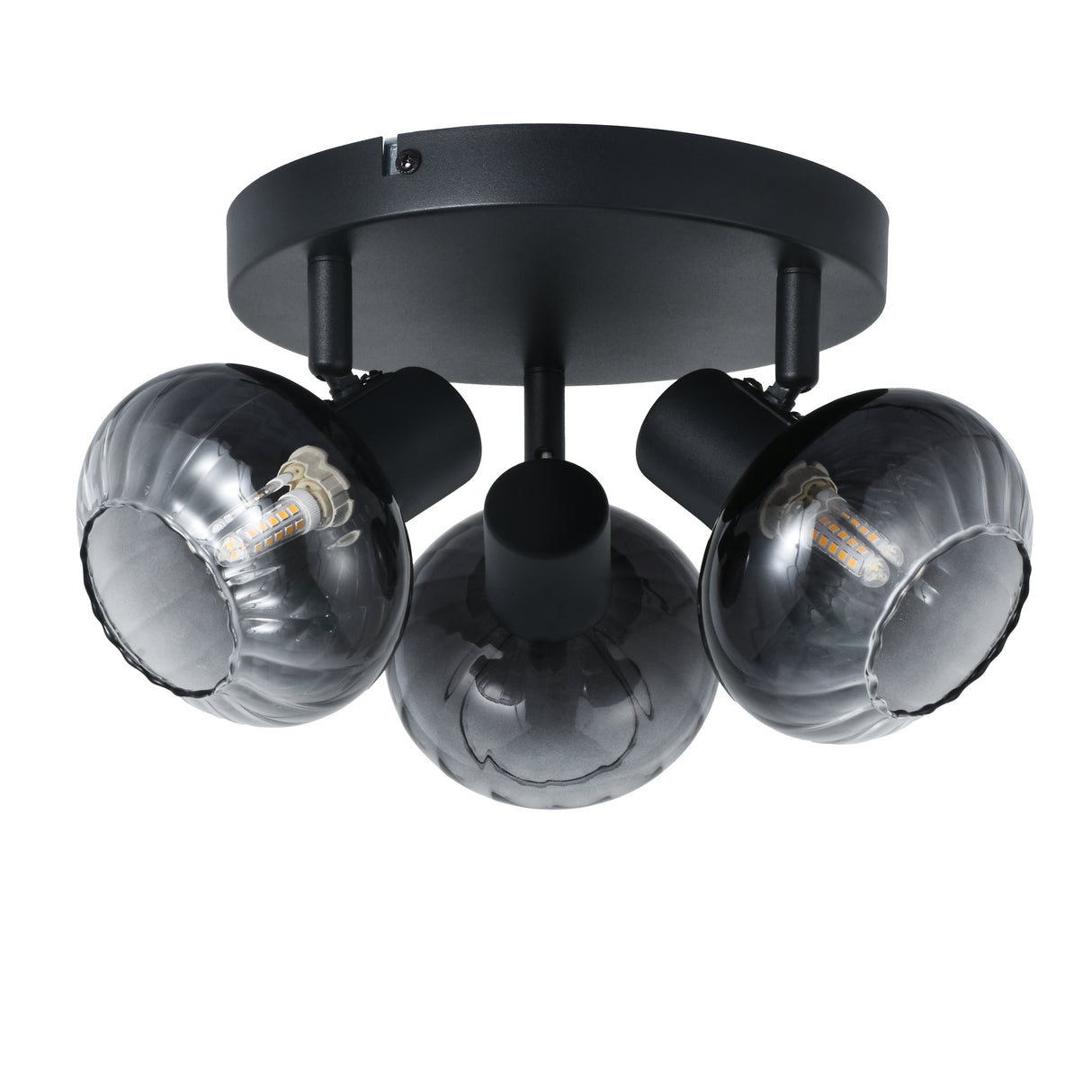 Plafondlamp Zwart - 3 smoke Glasbollen - Yaro