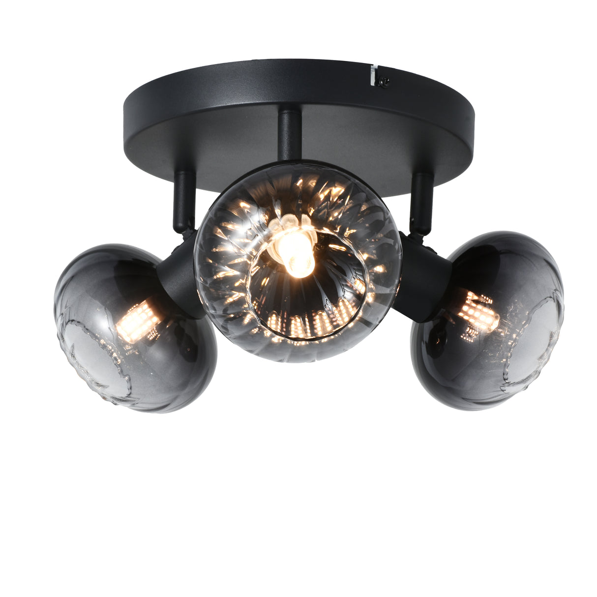 Plafondlamp Zwart - 3 smoke Glasbollen - Yaro