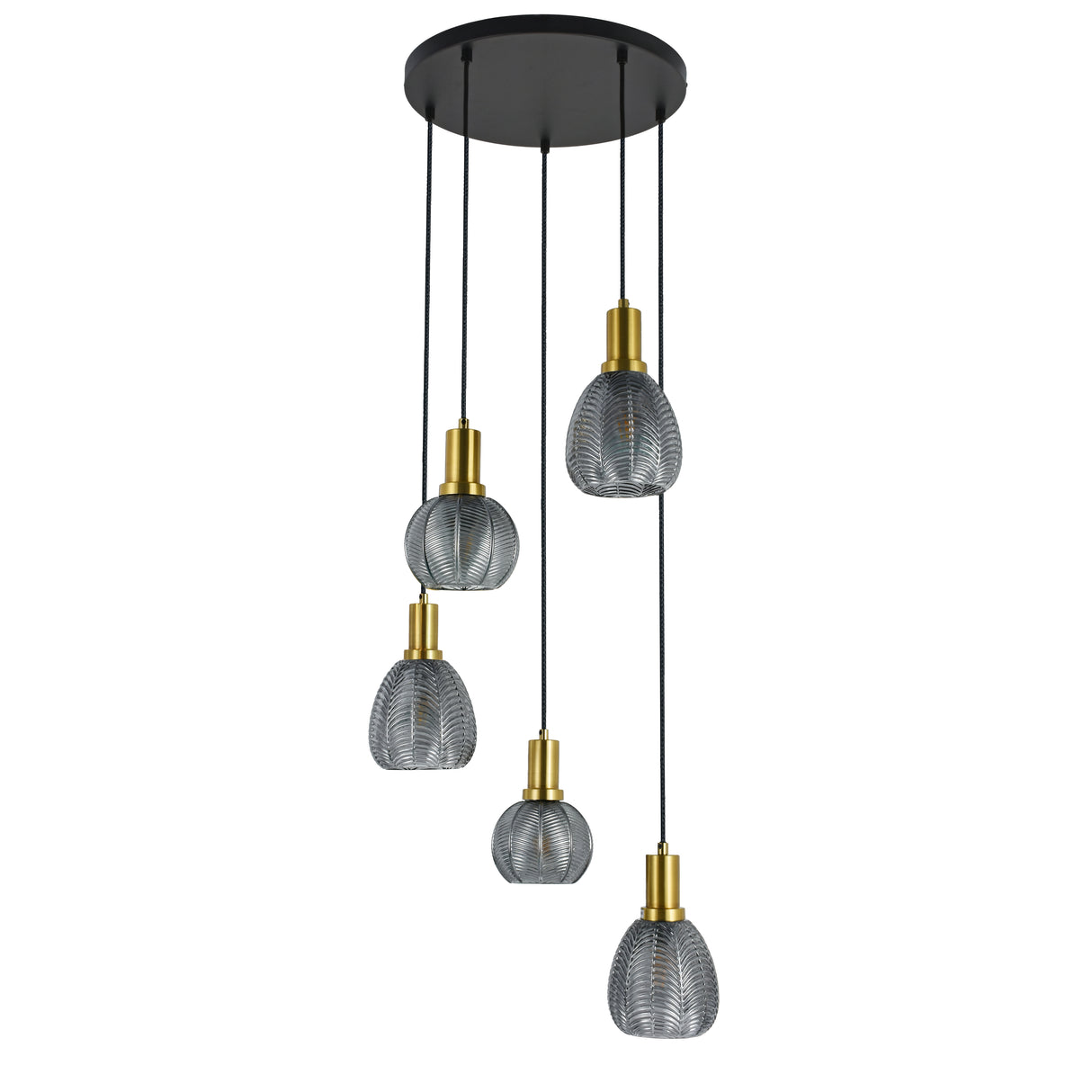 Hanglamp Sanne- Zwart met smoke glas en messing - 5 lichtpunten