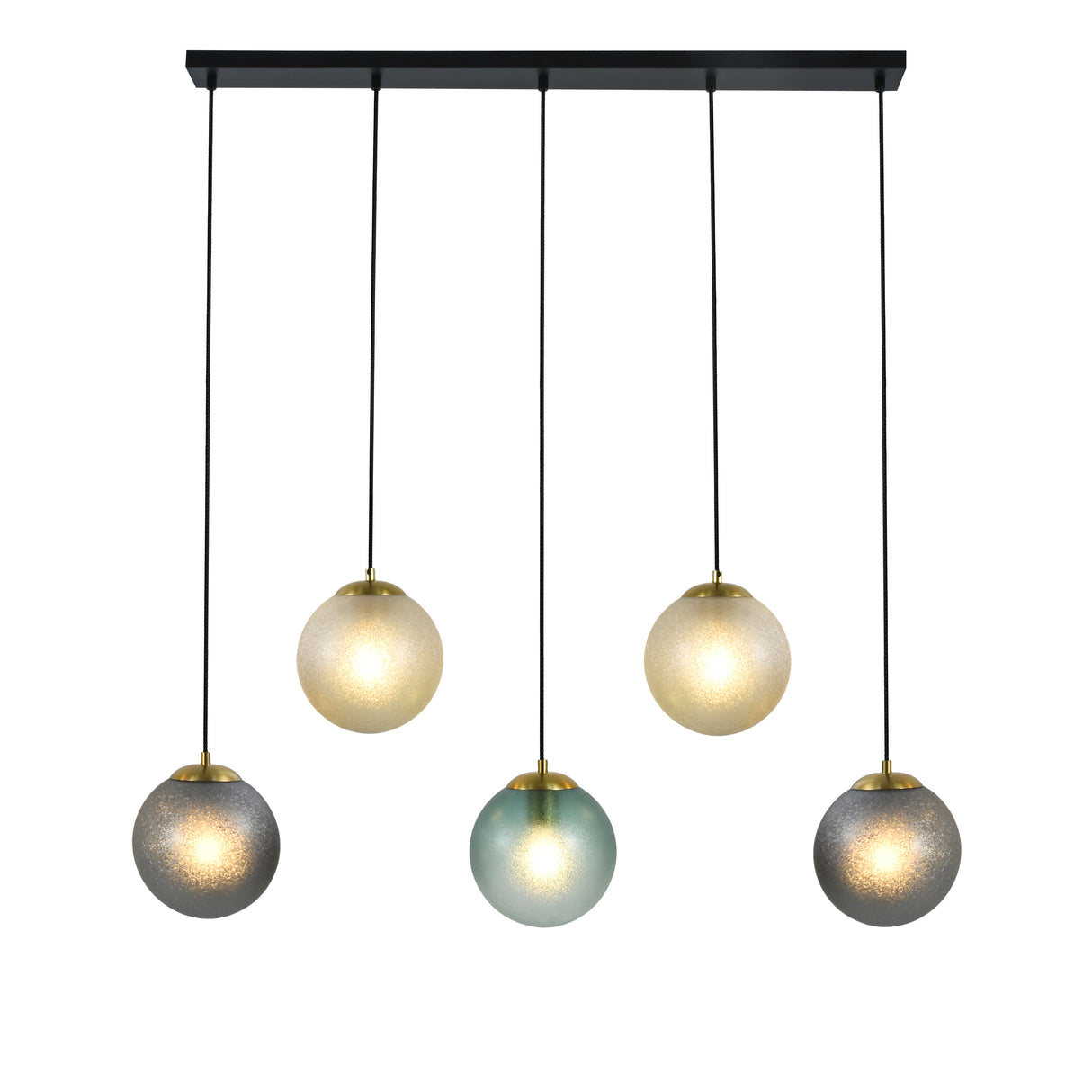 Hanglamp Noor - 5 kleurbollen met zwart/messing