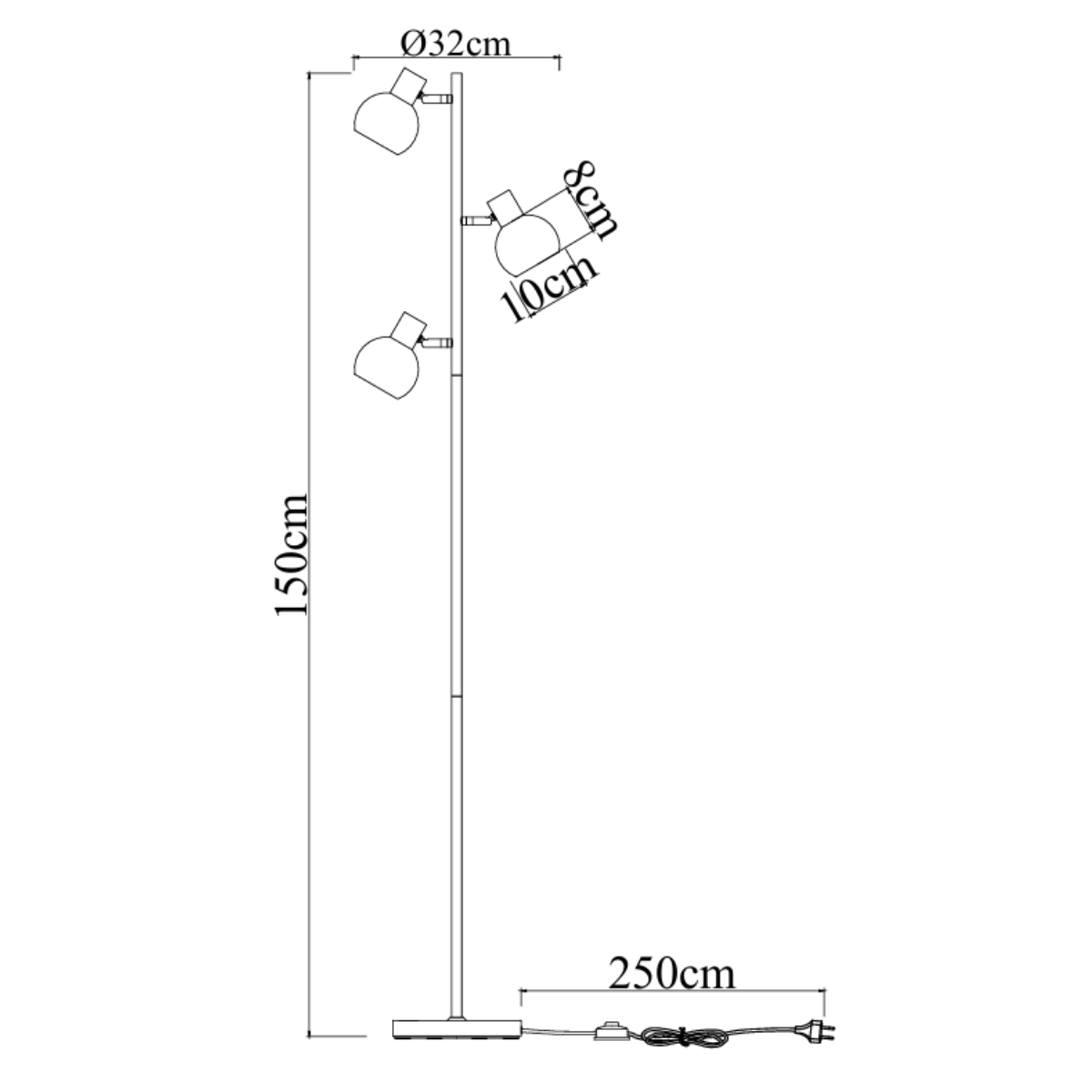 Vloerlamp Fleur- Zwart met Smoke glas- 3 lichts
