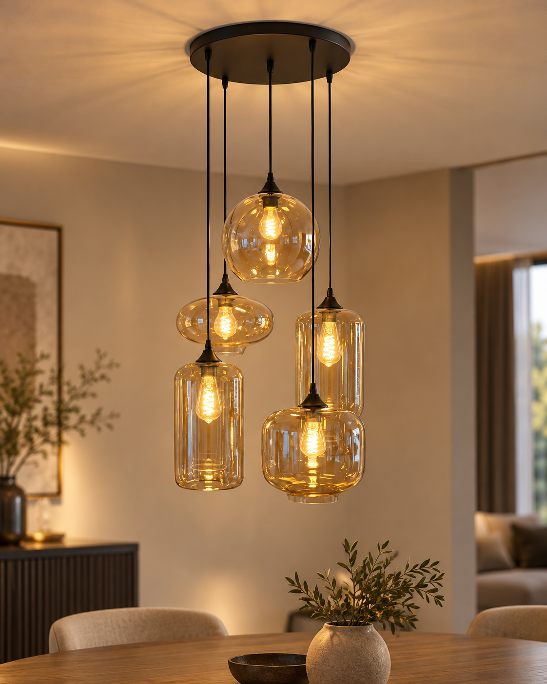 Hanglamp 5-lichts mix amber