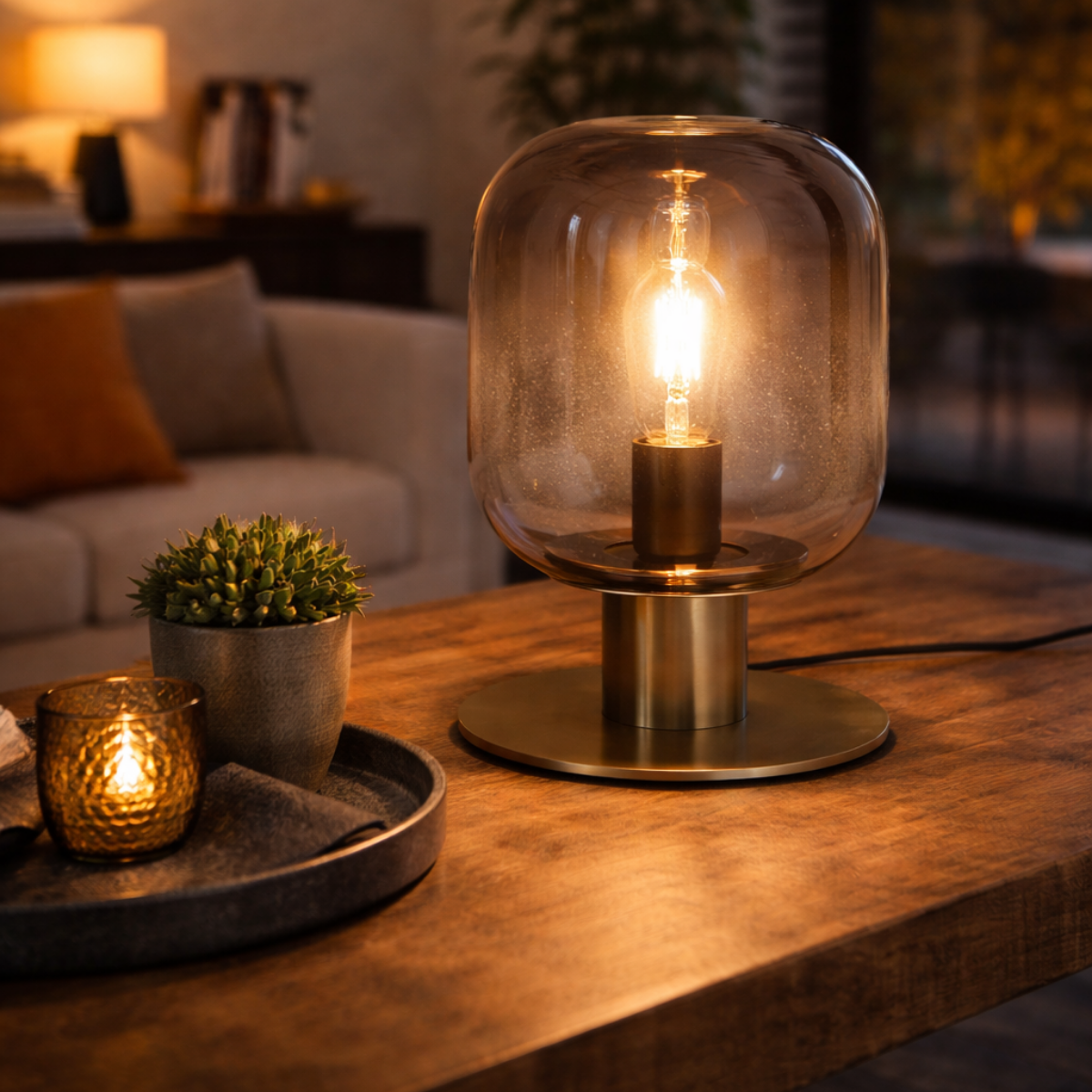 Tafellamp Laura - Messing met Smoke glas