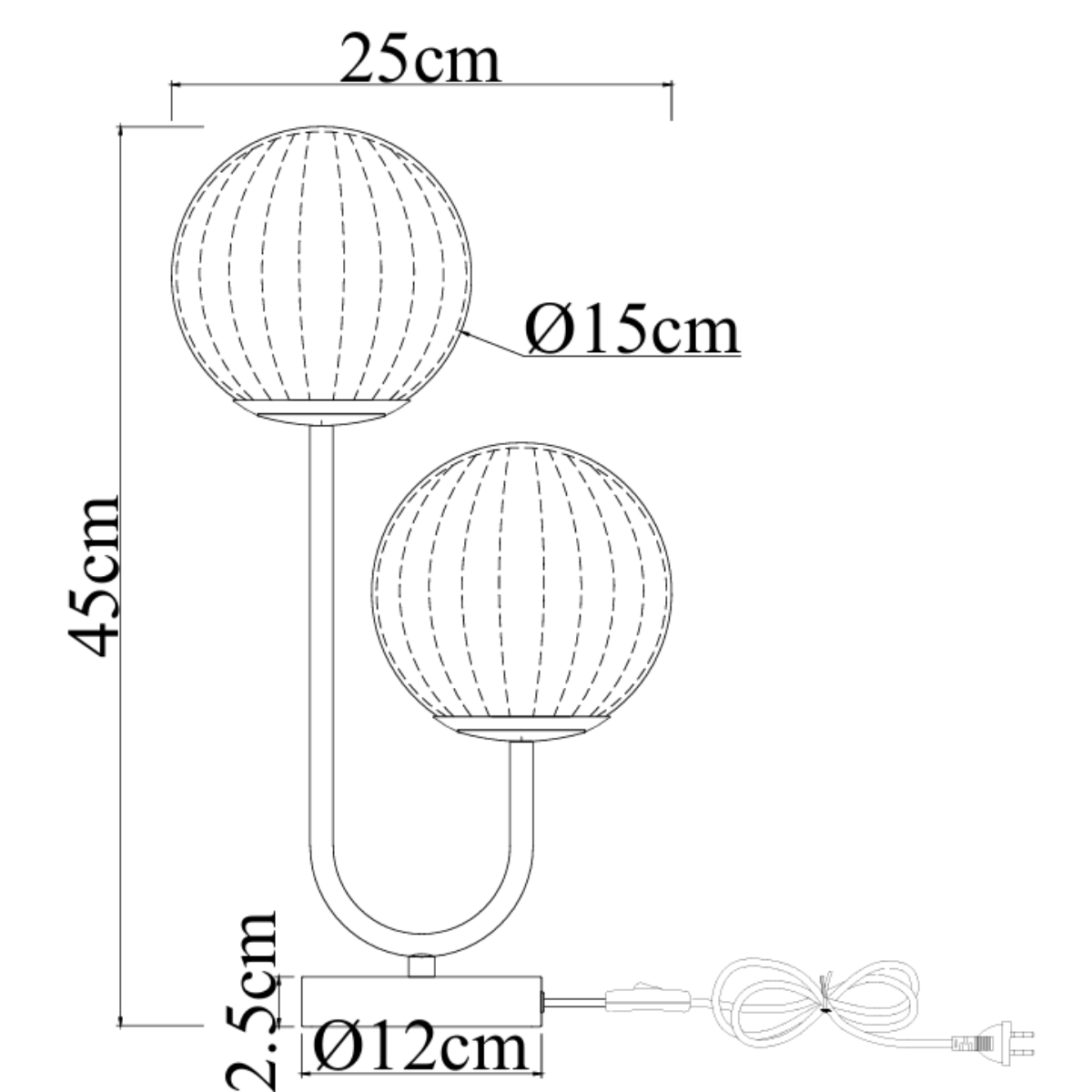Tafellamp Linda - Messing met Amber glas - 2 lichts