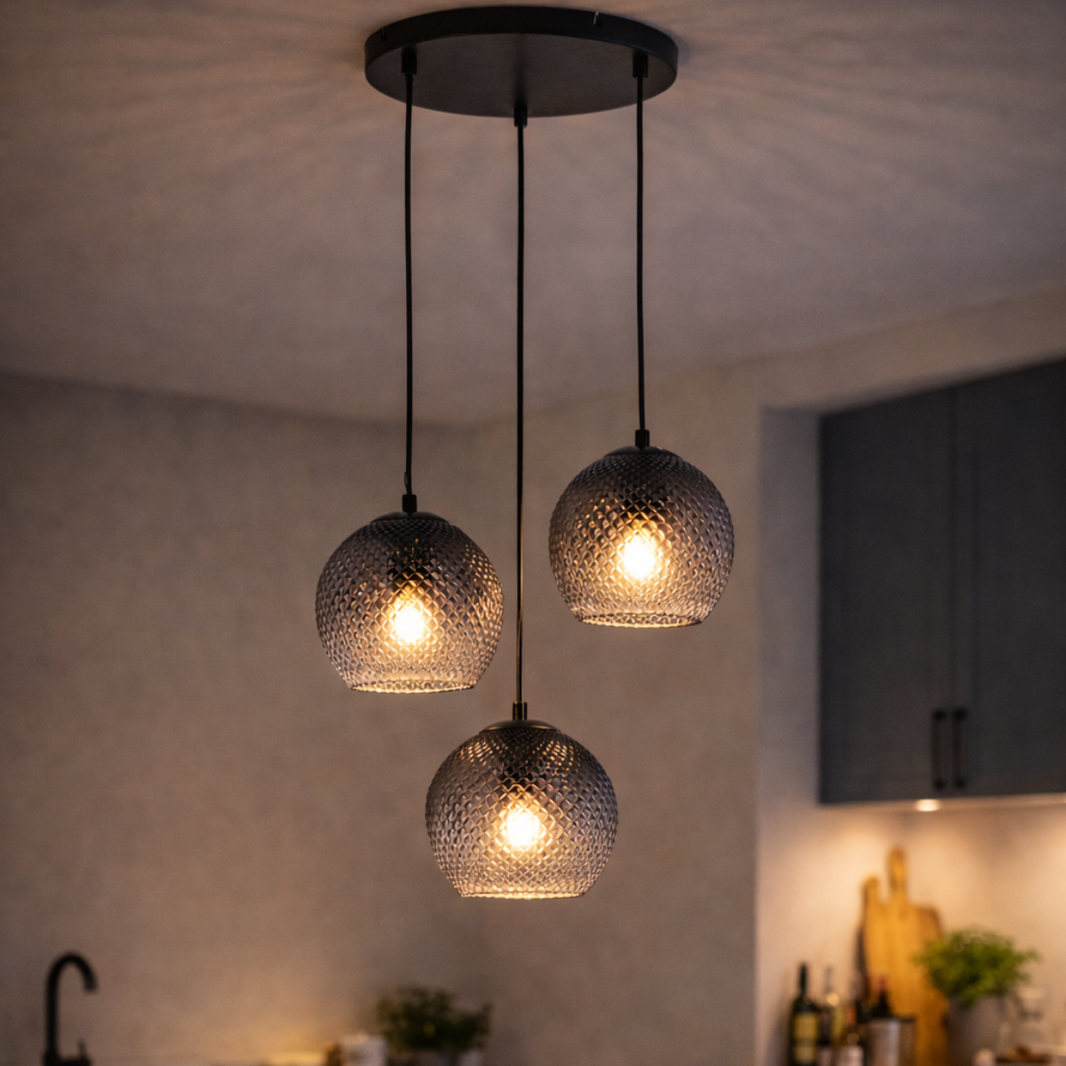 Hanglamp Lisa – 3-Lichts - Ribbel Fade Glas