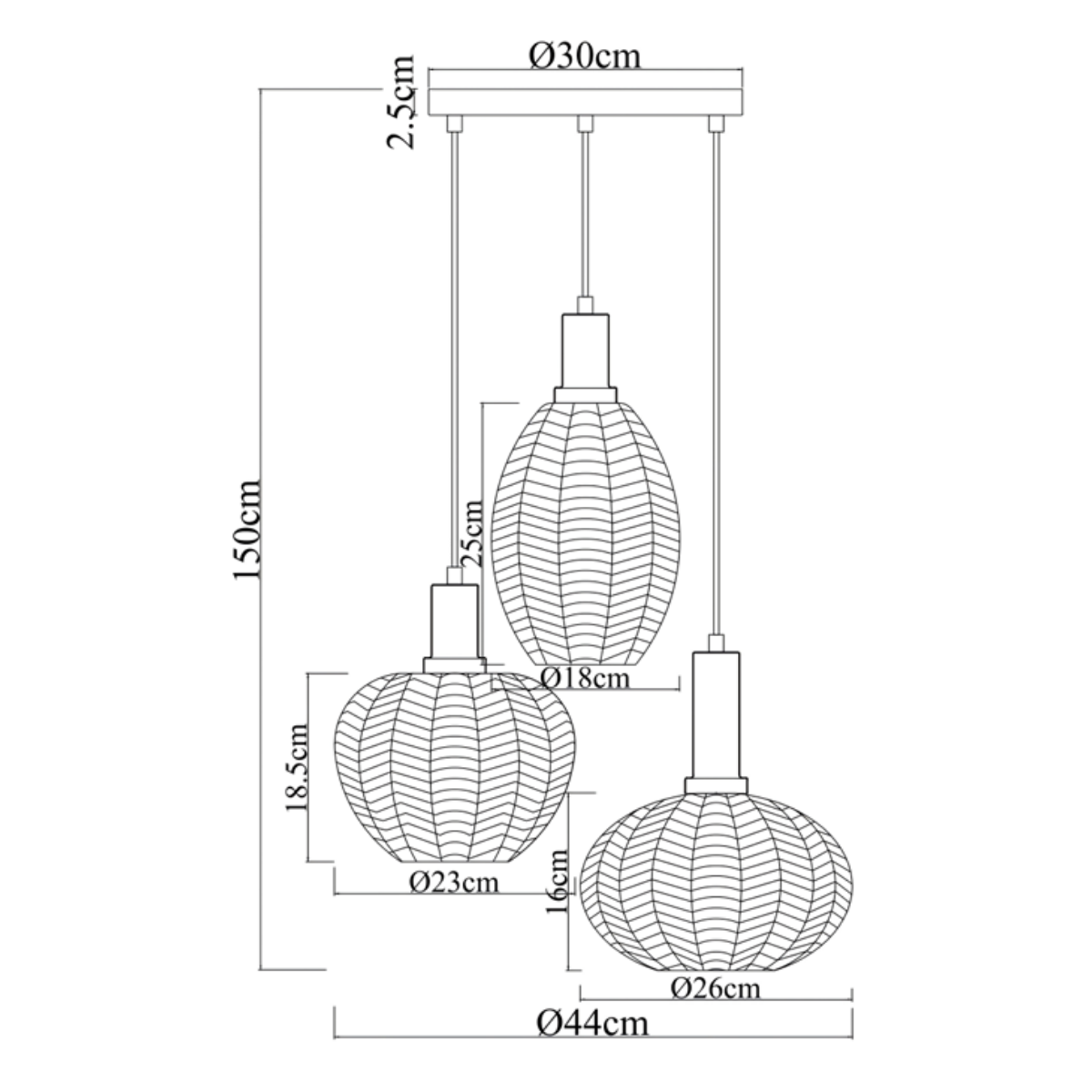 Hanglamp Zwart met Messing en Amber Glas – 3-Lichts - Liva