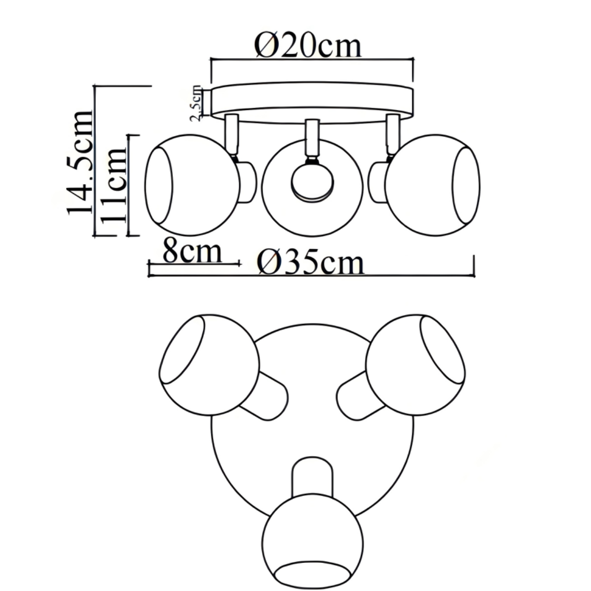 Plafondlamp Goud - 3 Amber Glasbollen - Nora