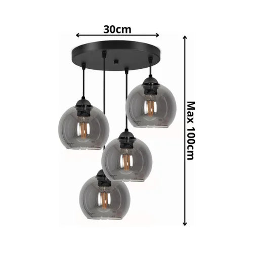 Industriële hanglamp met zwart frame en smoke glas kappen