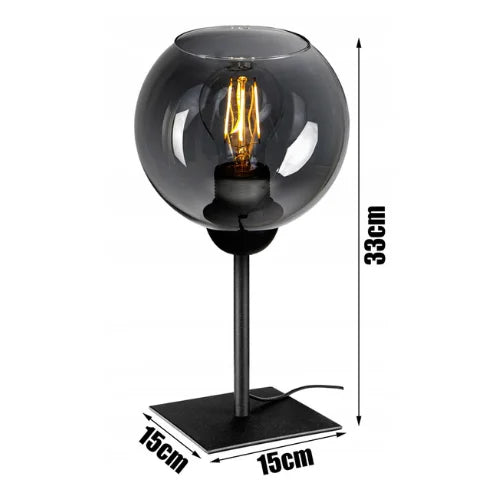 Tafellamp industrieel zwart glas met smoke effect