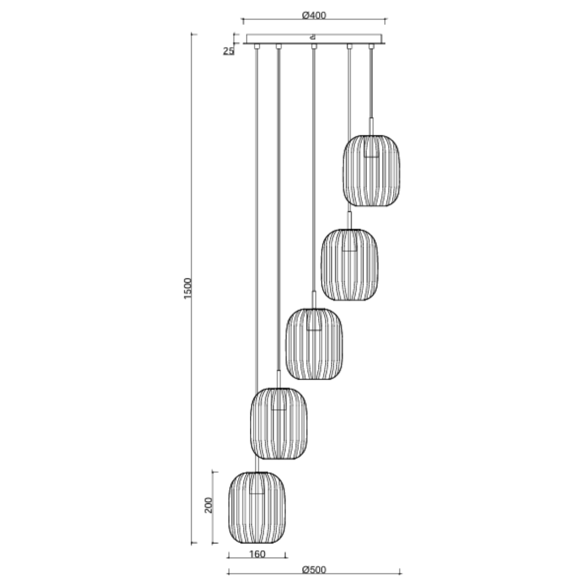 Hanglamp - Beige - 5 Lichts - Woonkamer - Eetkamer - Nova