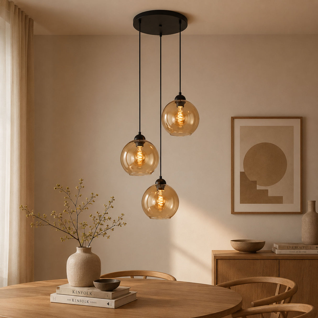 Hanglamp Amber Glas 3-lichts – Ø20 cm - Rond