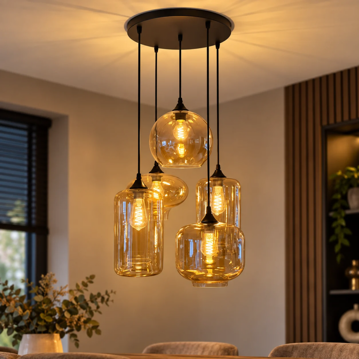 Hanglamp 5-Lichts Amber Rond