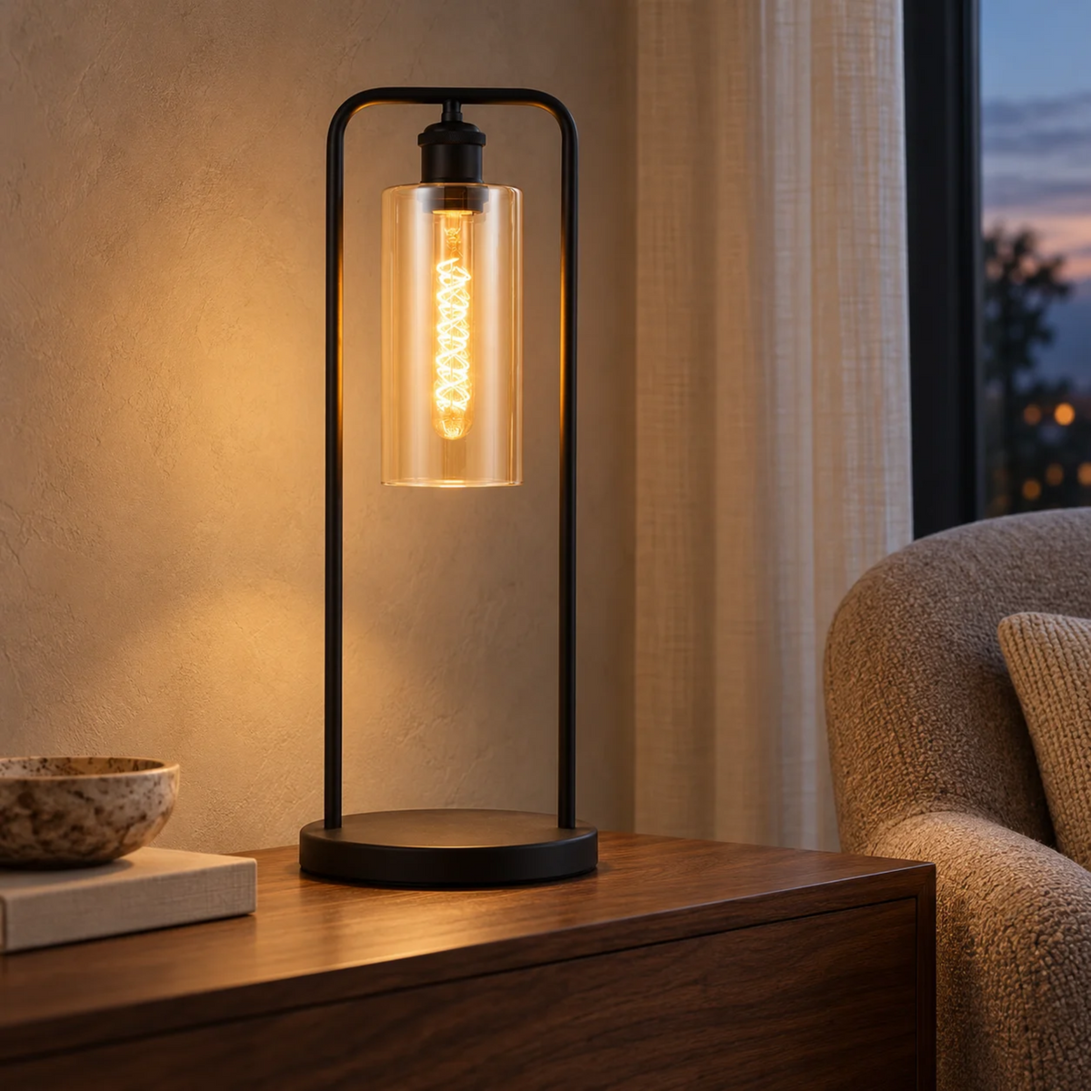 Tafellamp Tess - Zwart met Amber glas