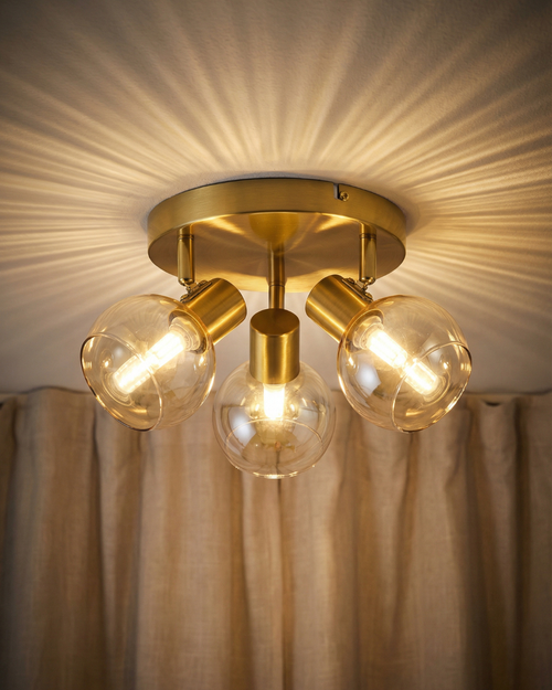 Plafondlamp Goud - 3 Amber Glasbollen - Nora