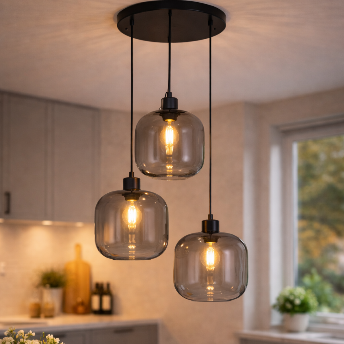 Hanglamp Remco – 3-Lichts - Smoke Glasbollen