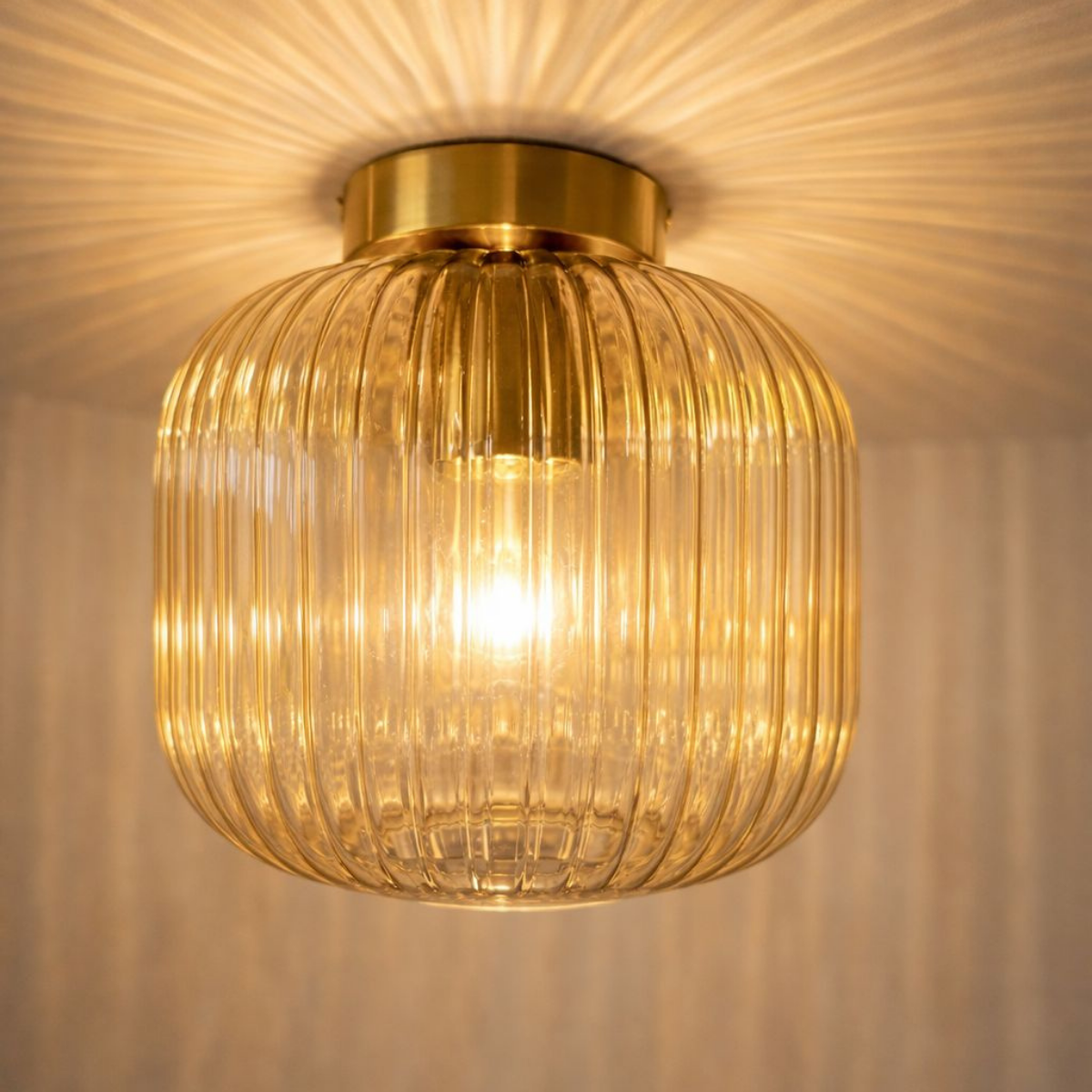 Ronde Plafondlamp amber Glas - messing