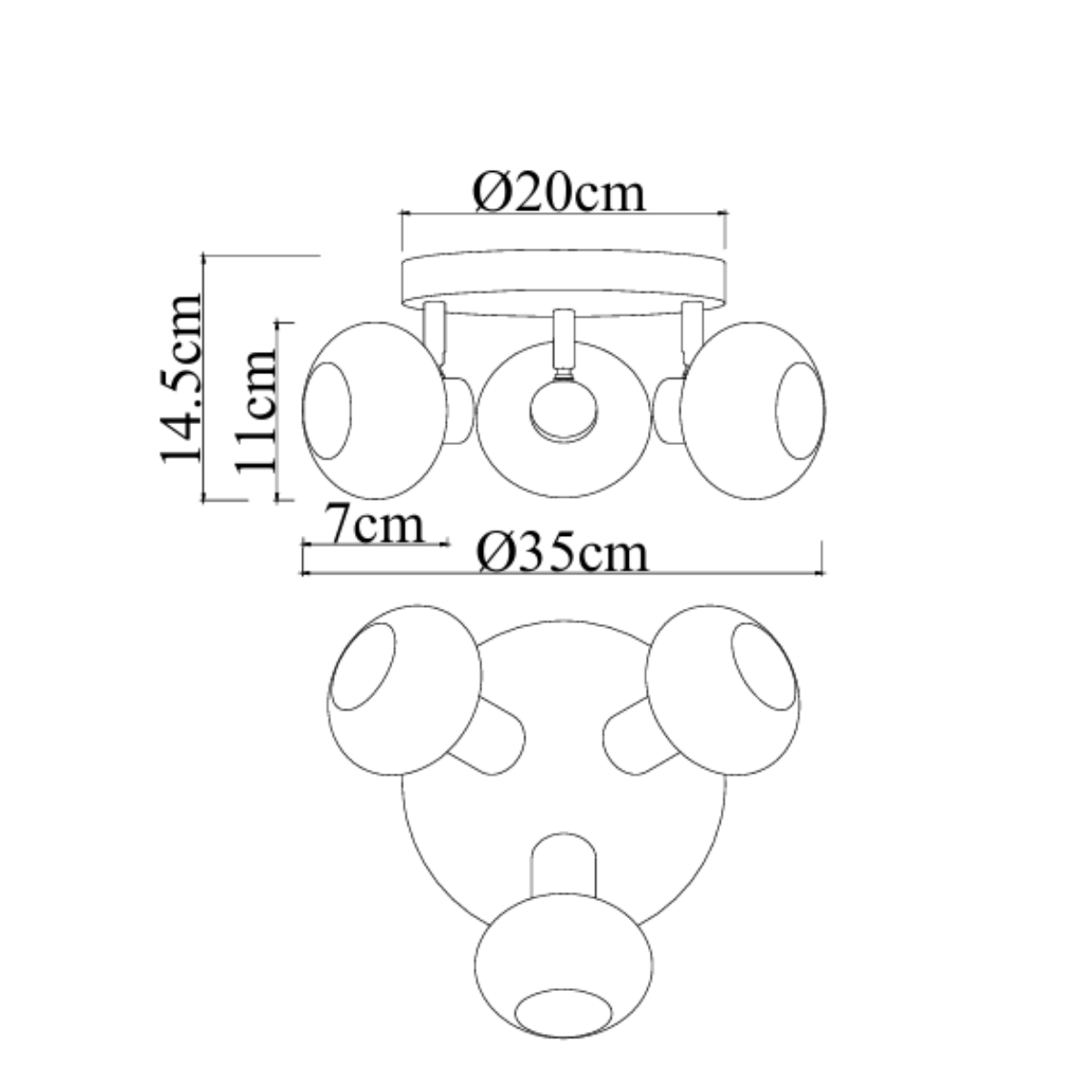 Plafondlamp Zwart - 3 smoke Glasbollen - Yaro