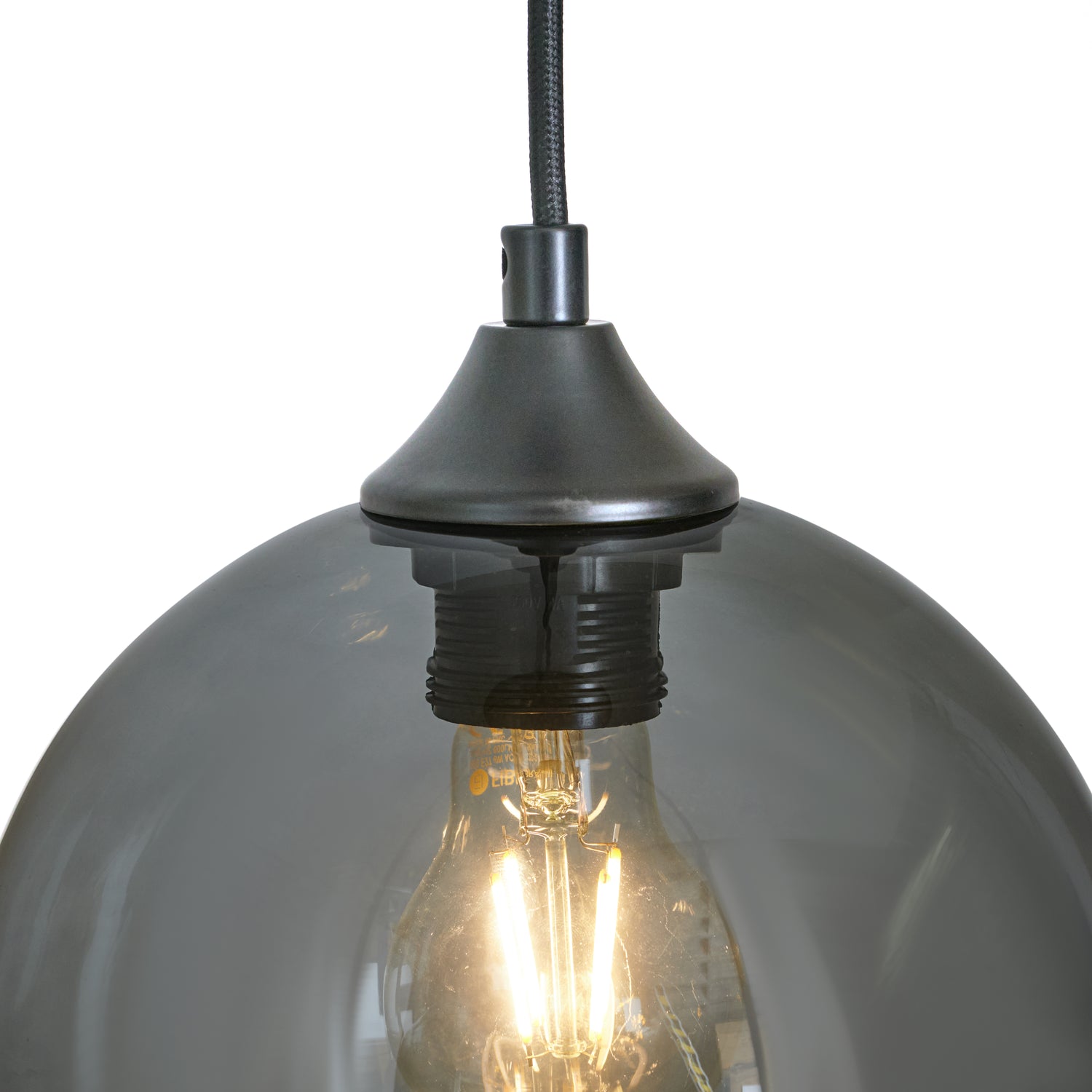 Hanglamp 3-Lichts Bol Rookglas Industrieel Woonkamer Eetkamer Smoke Zwart Grey